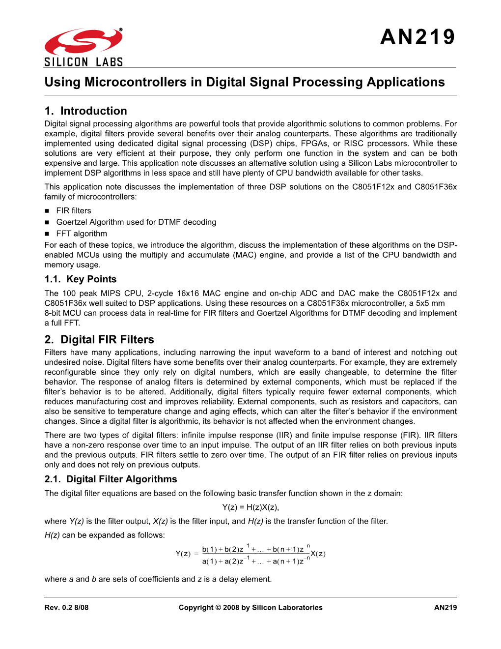 AN219: Using Microcontrollers in Digital Signal Processing Applications