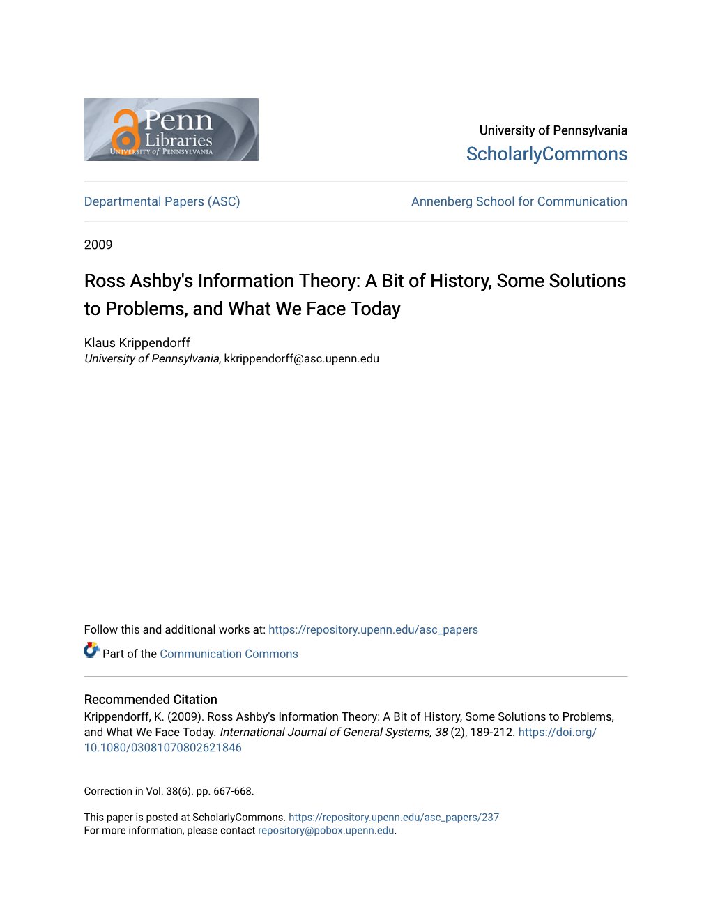 Ross Ashby's Information Theory: a Bit of History, Some Solutions to Problems, and What We Face Today