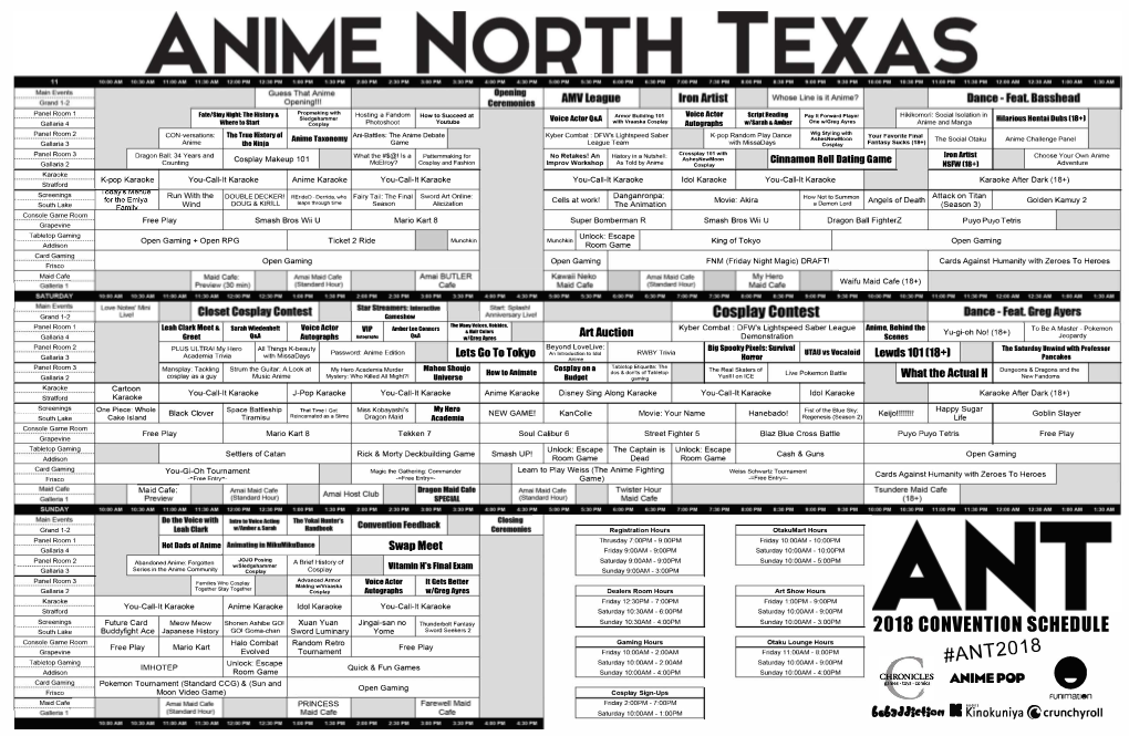 2018 Convention Schedule