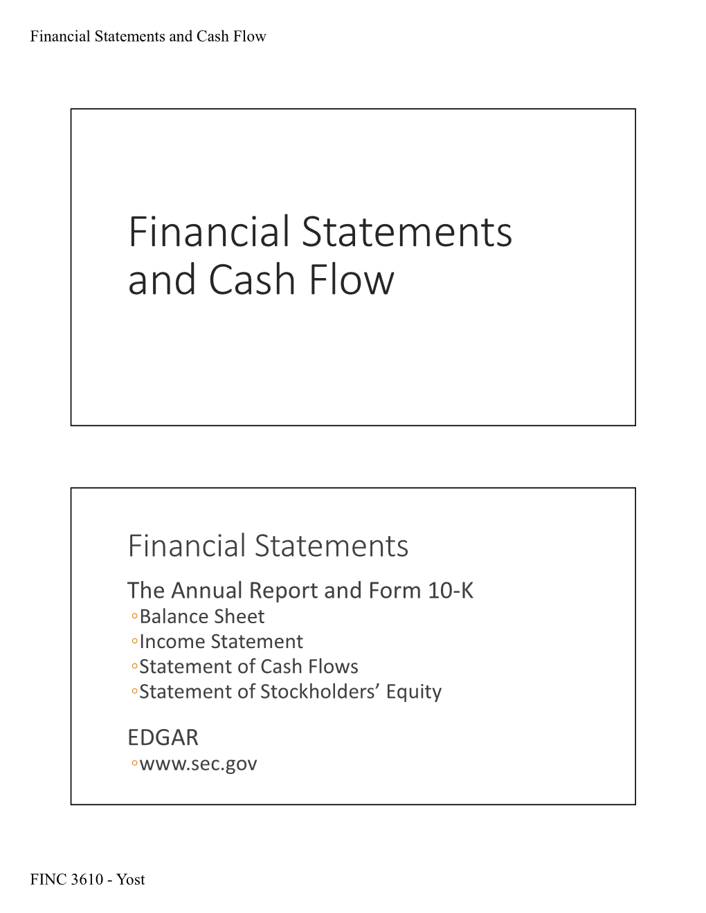 Financial Statements and Cash Flow