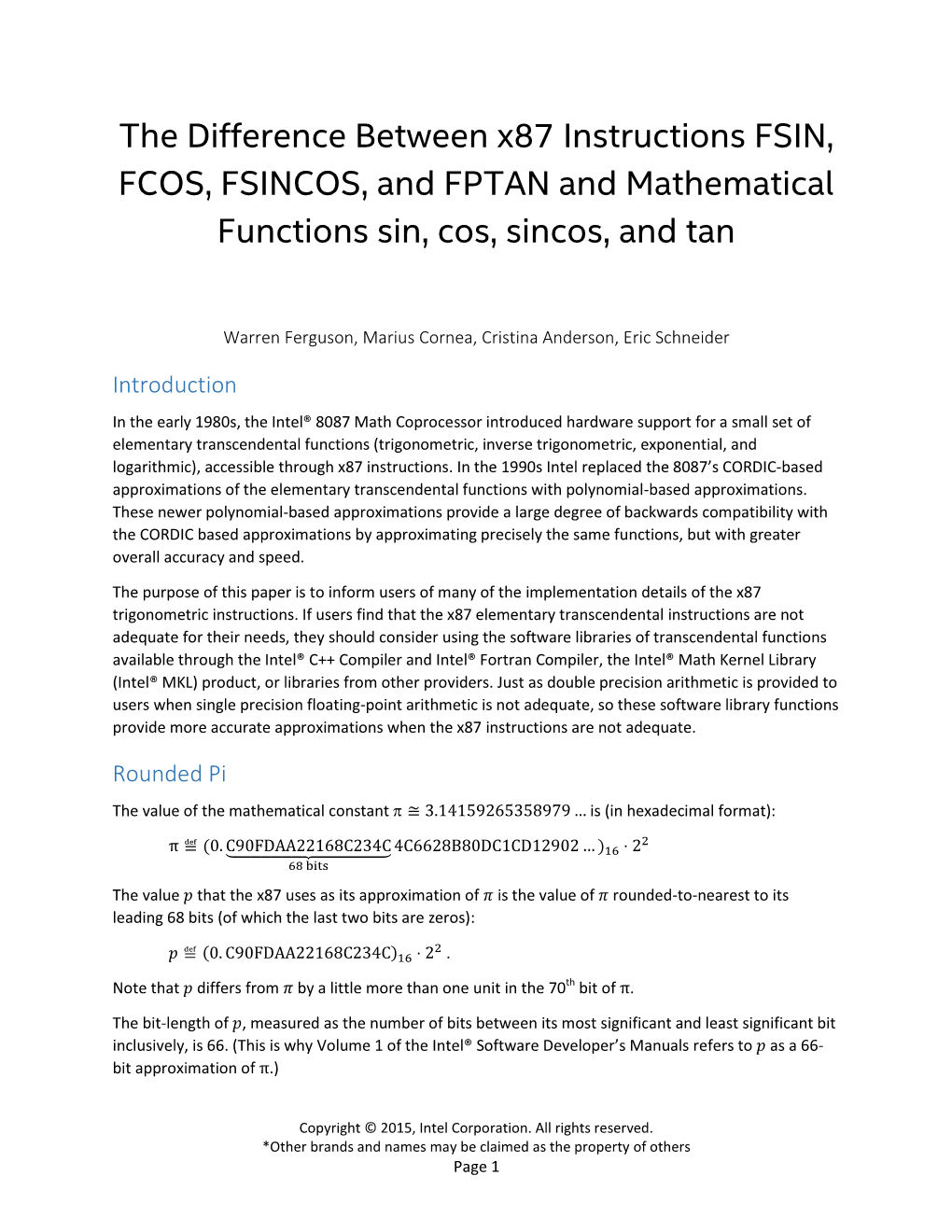 The Difference Between X87 Instructions FSIN, FCOS, FSINCOS, and FPTAN and Mathematical Functions Sin, Cos, Sincos, and Tan
