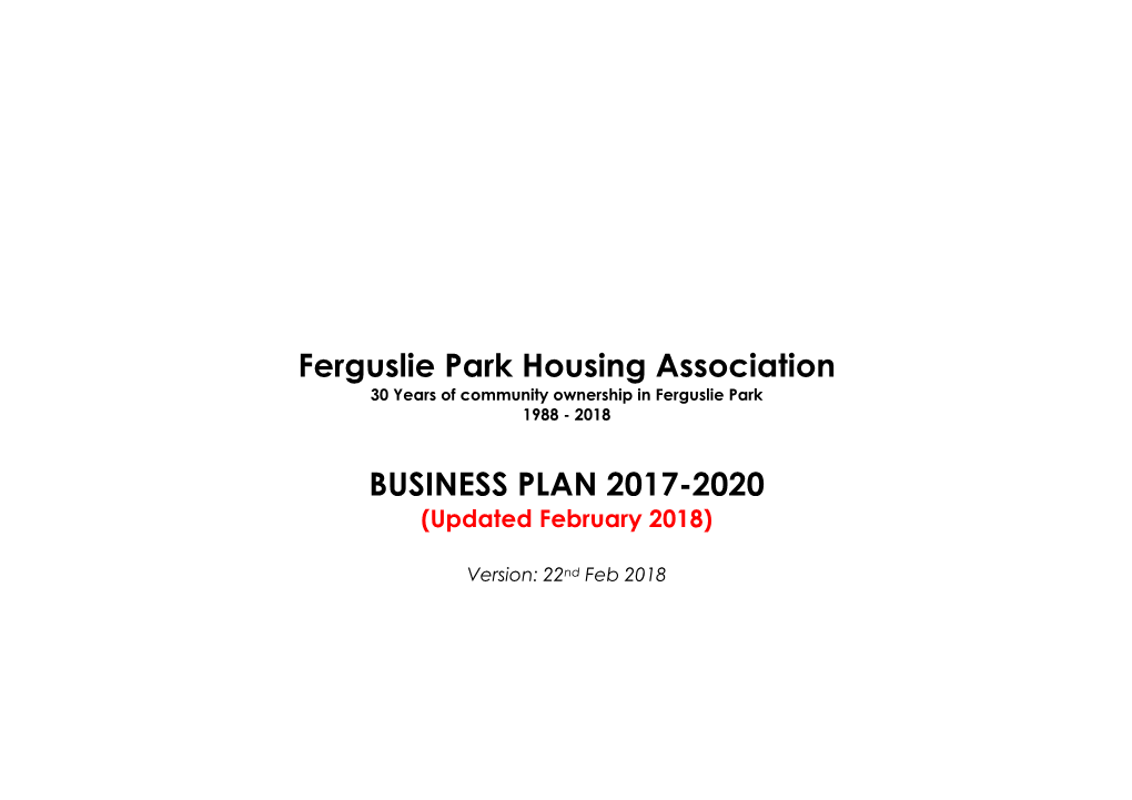 Ferguslie Park Housing Association BUSINESS PLAN 2017-2020