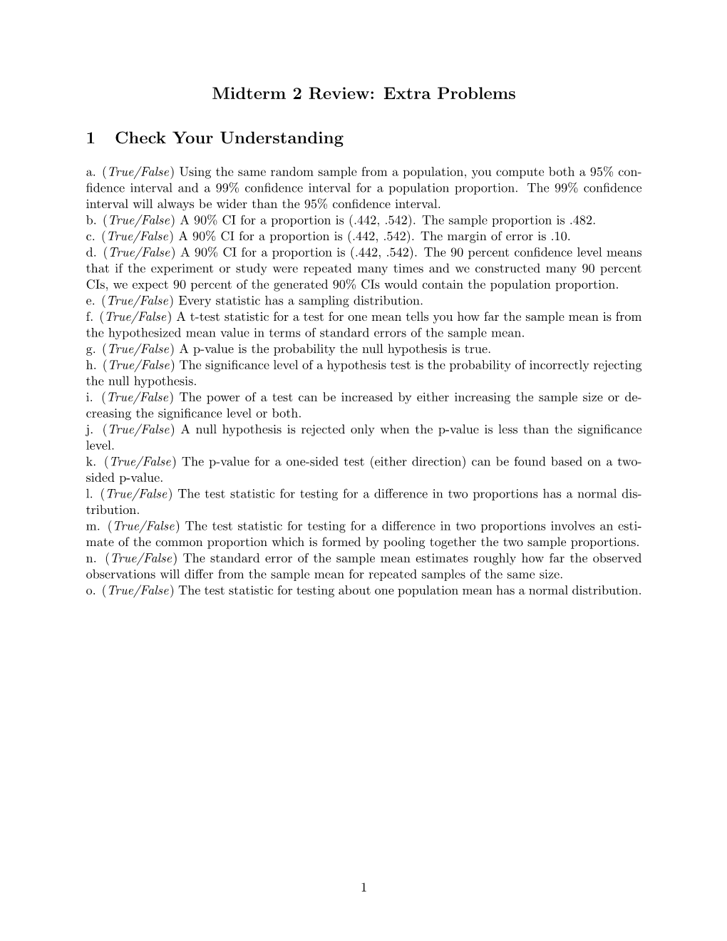 Midterm 2 Review: Extra Problems 1 Check Your Understanding