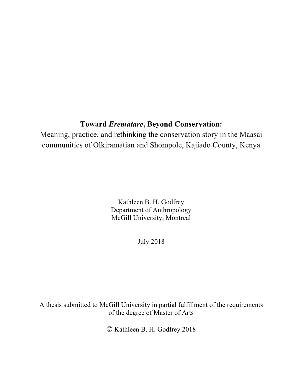 Meaning, Practice, and Rethinking the Conservation Story in the Maasai Communities of Olkiramatian and Shompole, Kajiado County, Kenya