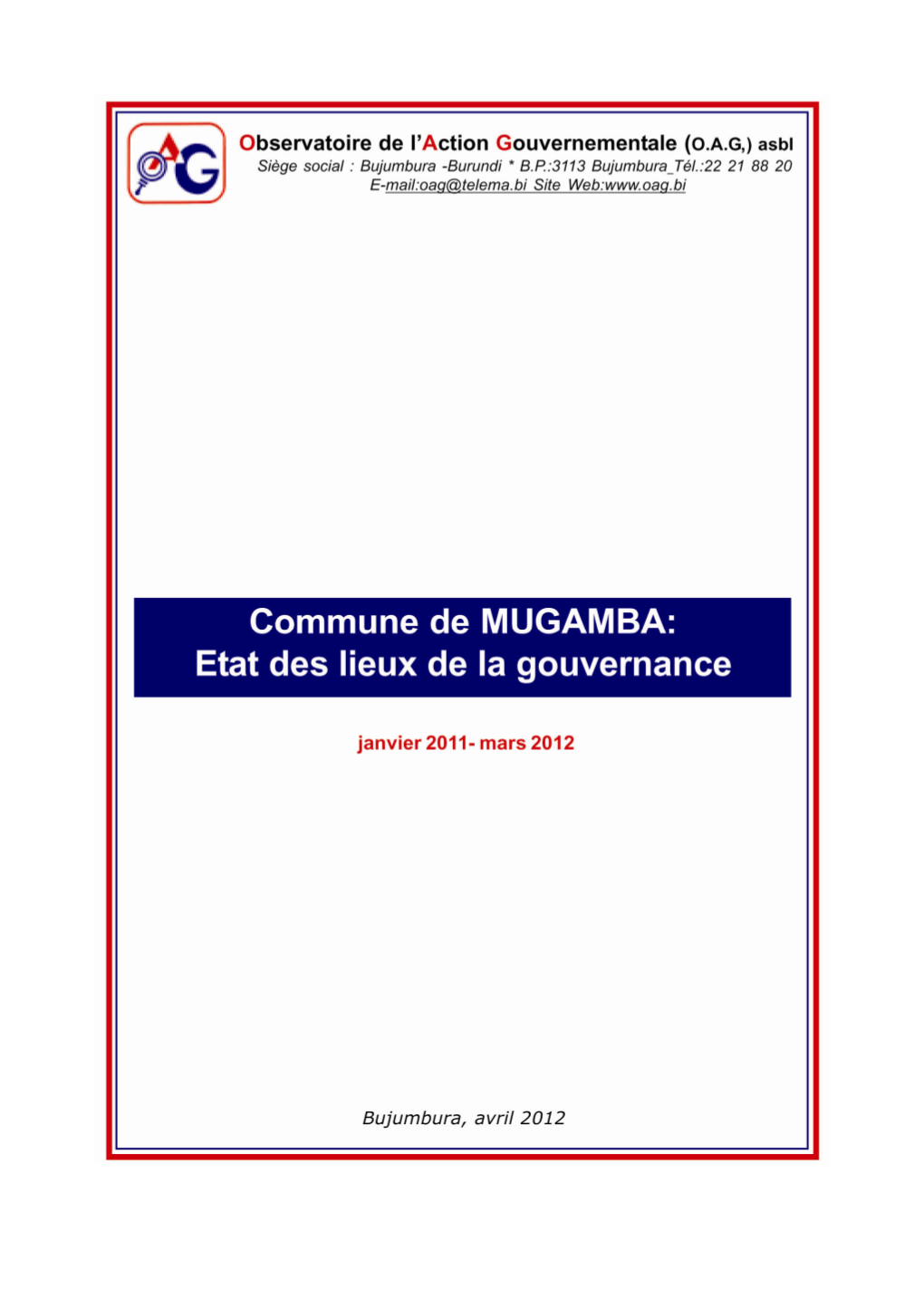 Rapport D'observation De La Gouvernance Mugamba, Document