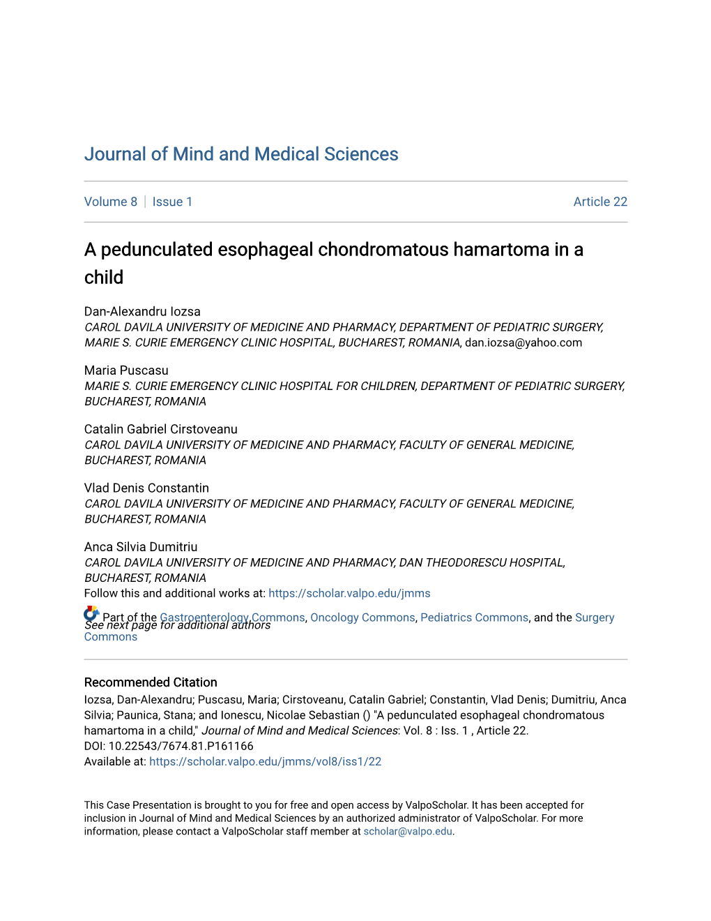 A Pedunculated Esophageal Chondromatous Hamartoma in a Child