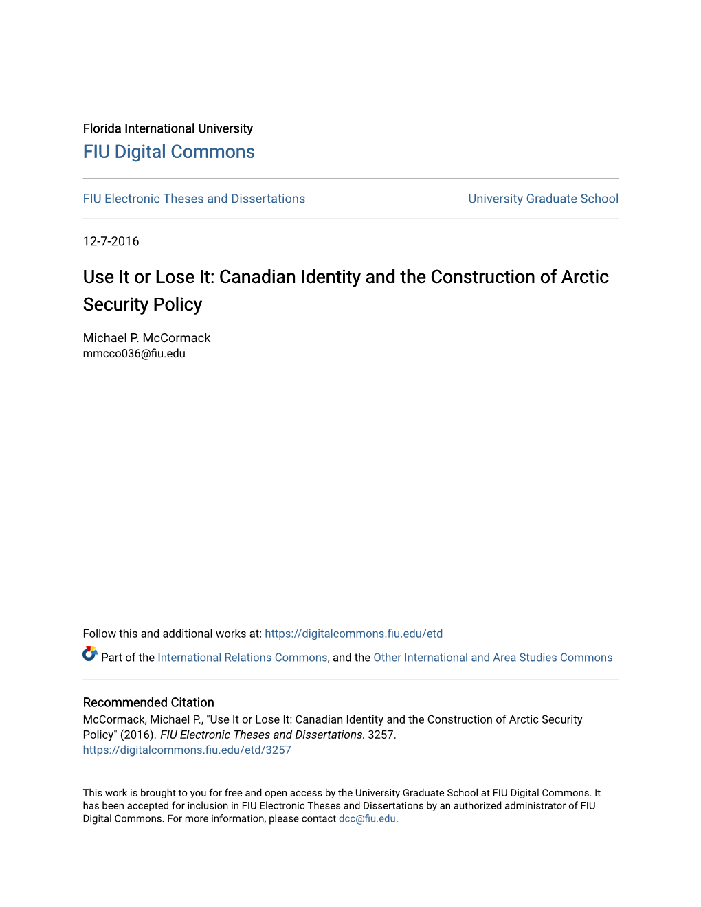 Canadian Identity and the Construction of Arctic Security Policy