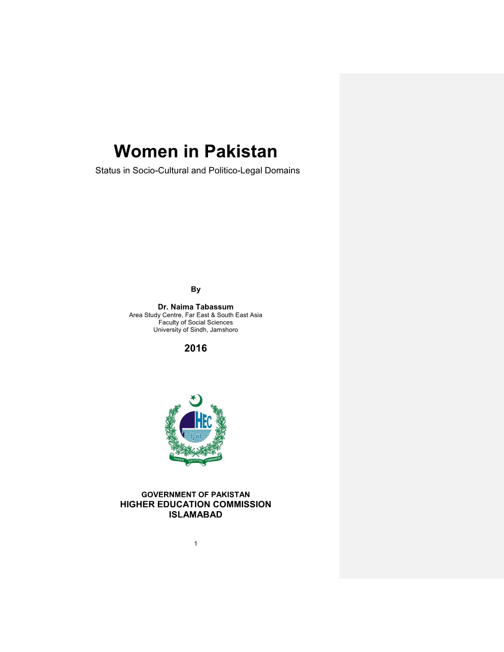 Women in Pakistan Status in Socio-Cultural and Politico-Legal Domains