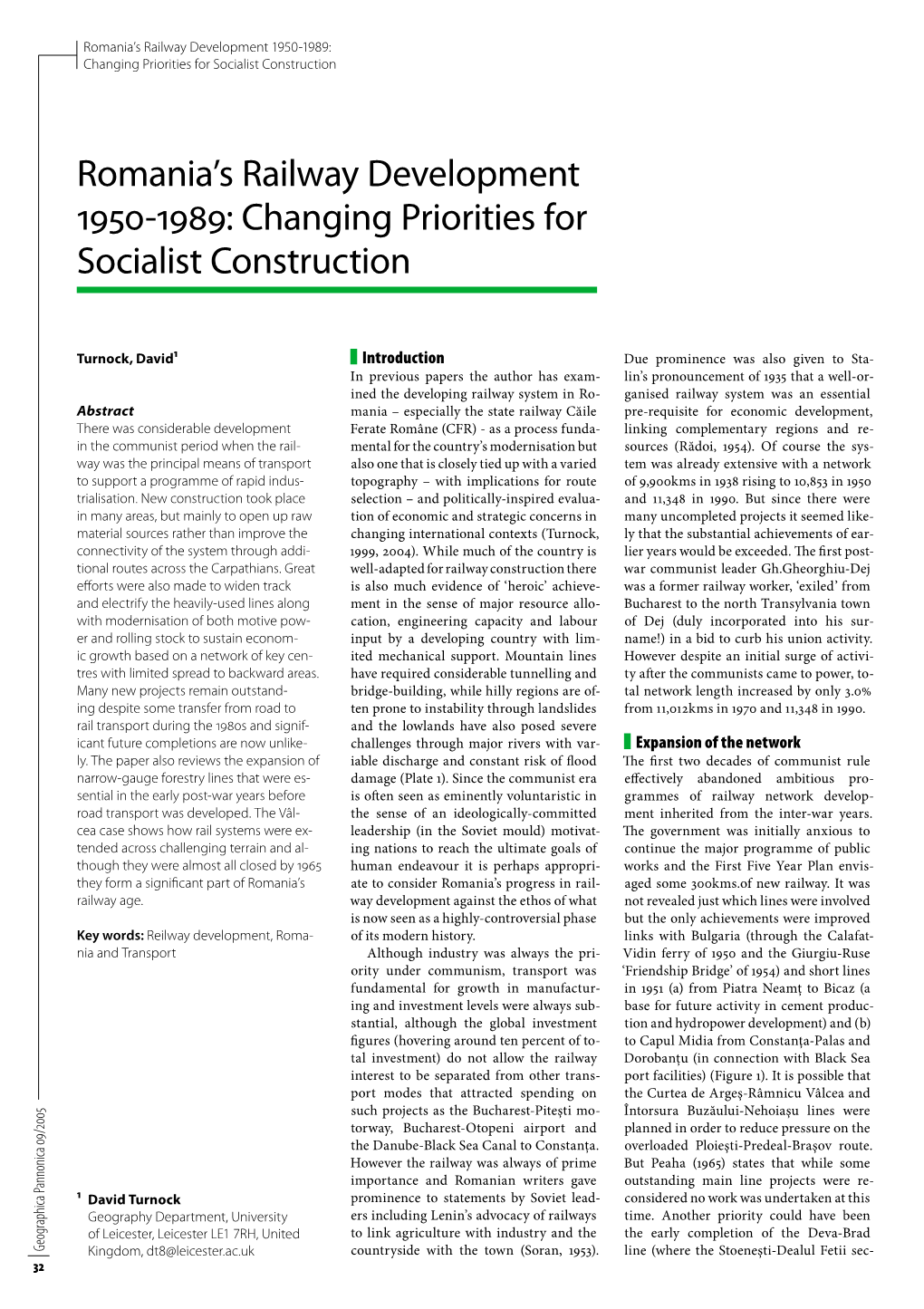 Romania's Railway Development 1950-1989: Changing Priorities For