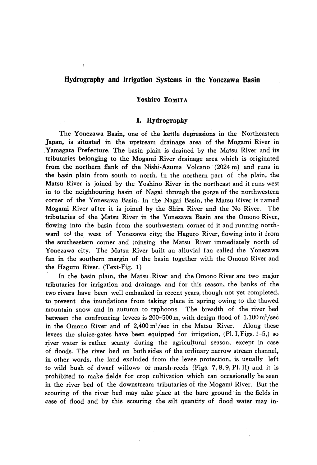 Hydrography and Irrigation Systems in the Yonezawa Basin Yoshiro