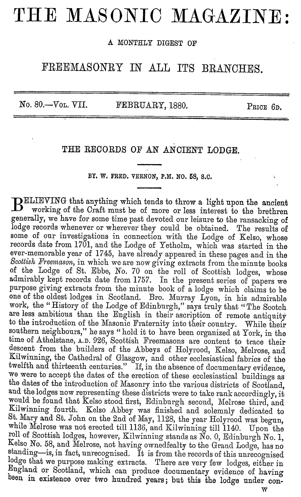 The Records of an Ancient Lodge