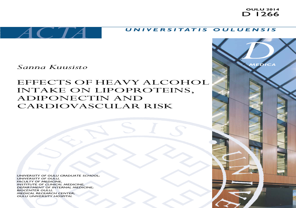 Effects of Heavy Alcohol Intake on Lipoproteins, Adiponectin and Cardiovascular Risk