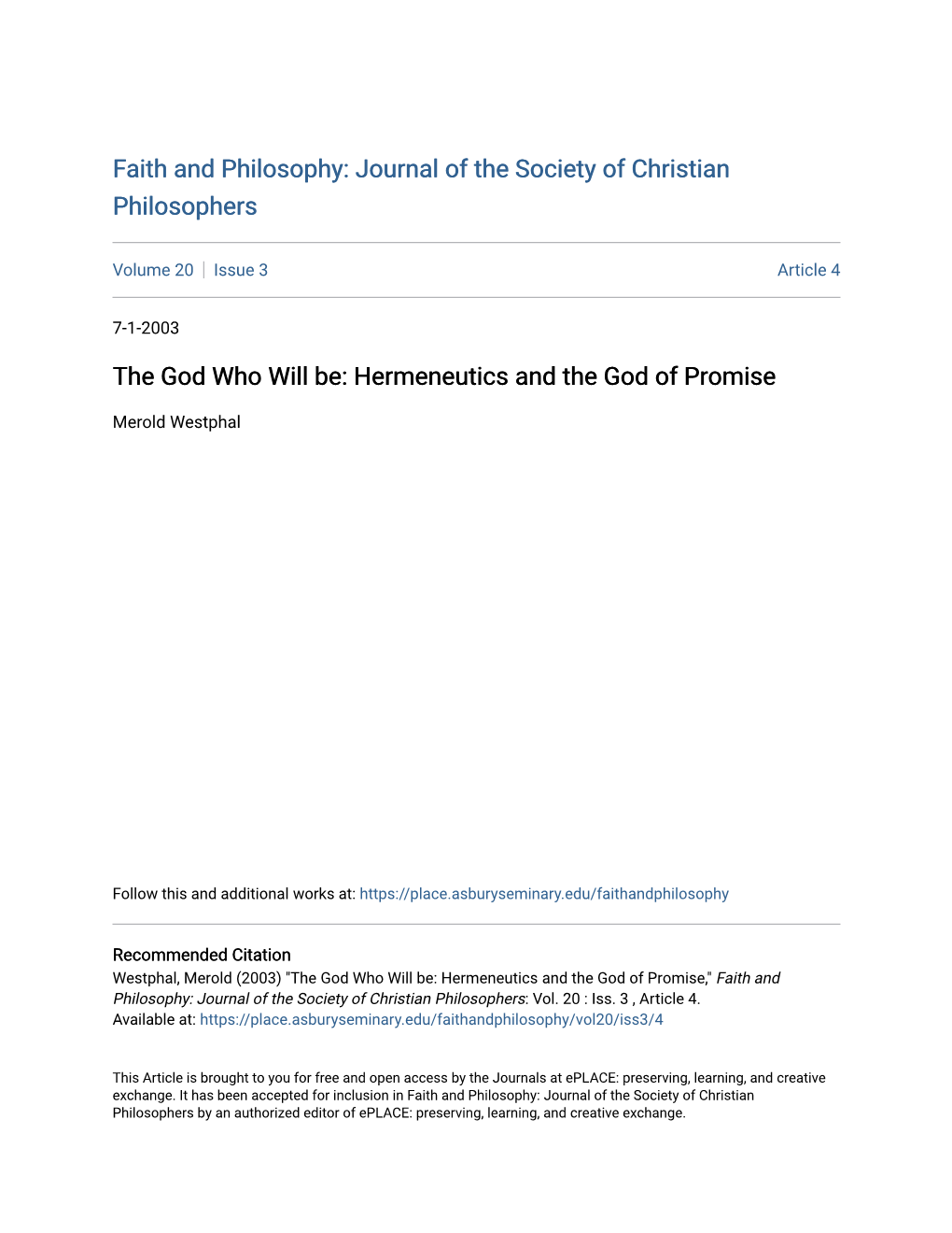 Hermeneutics and the God of Promise