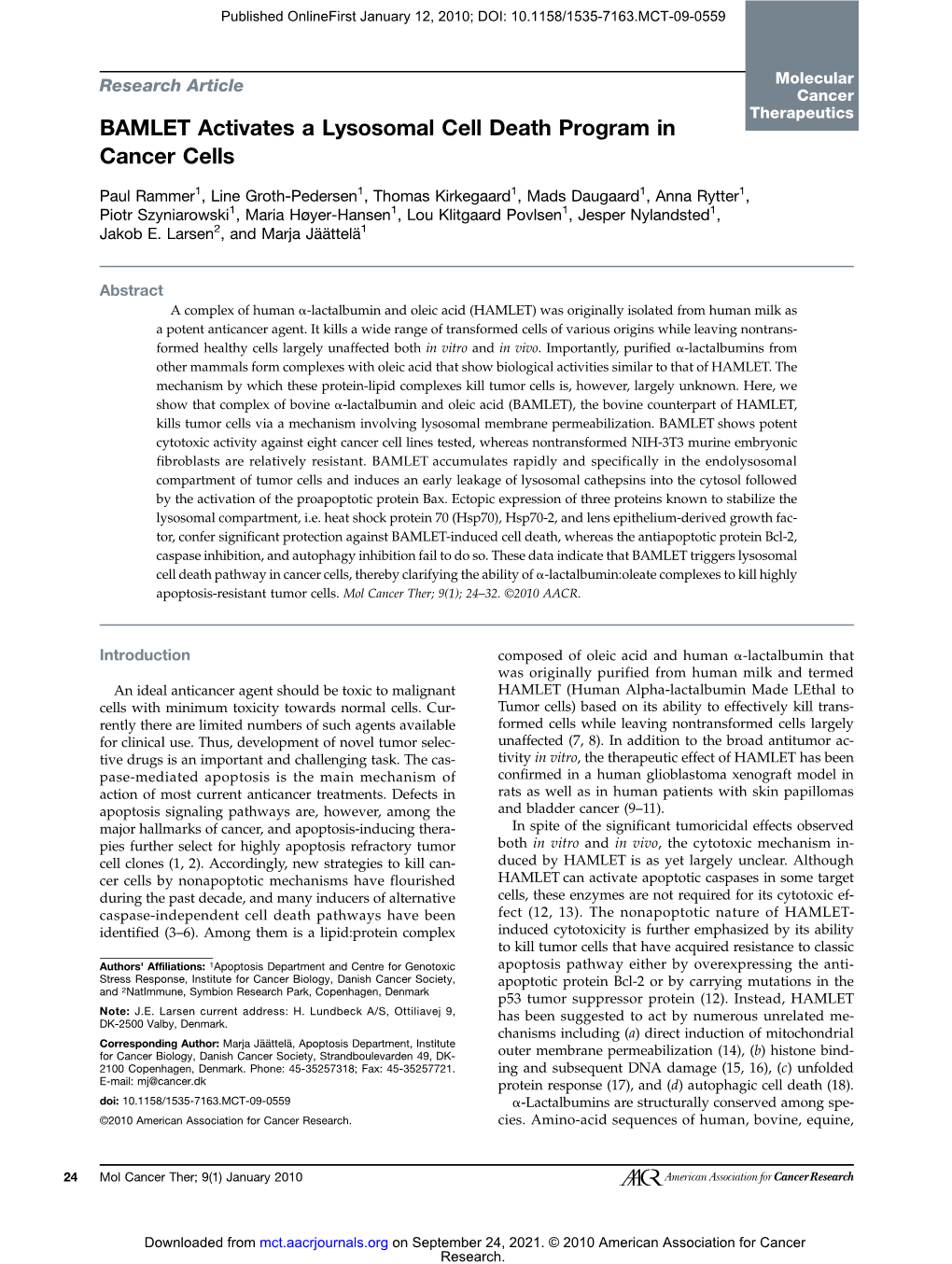 BAMLET Activates a Lysosomal Cell Death Program in Cancer Cells