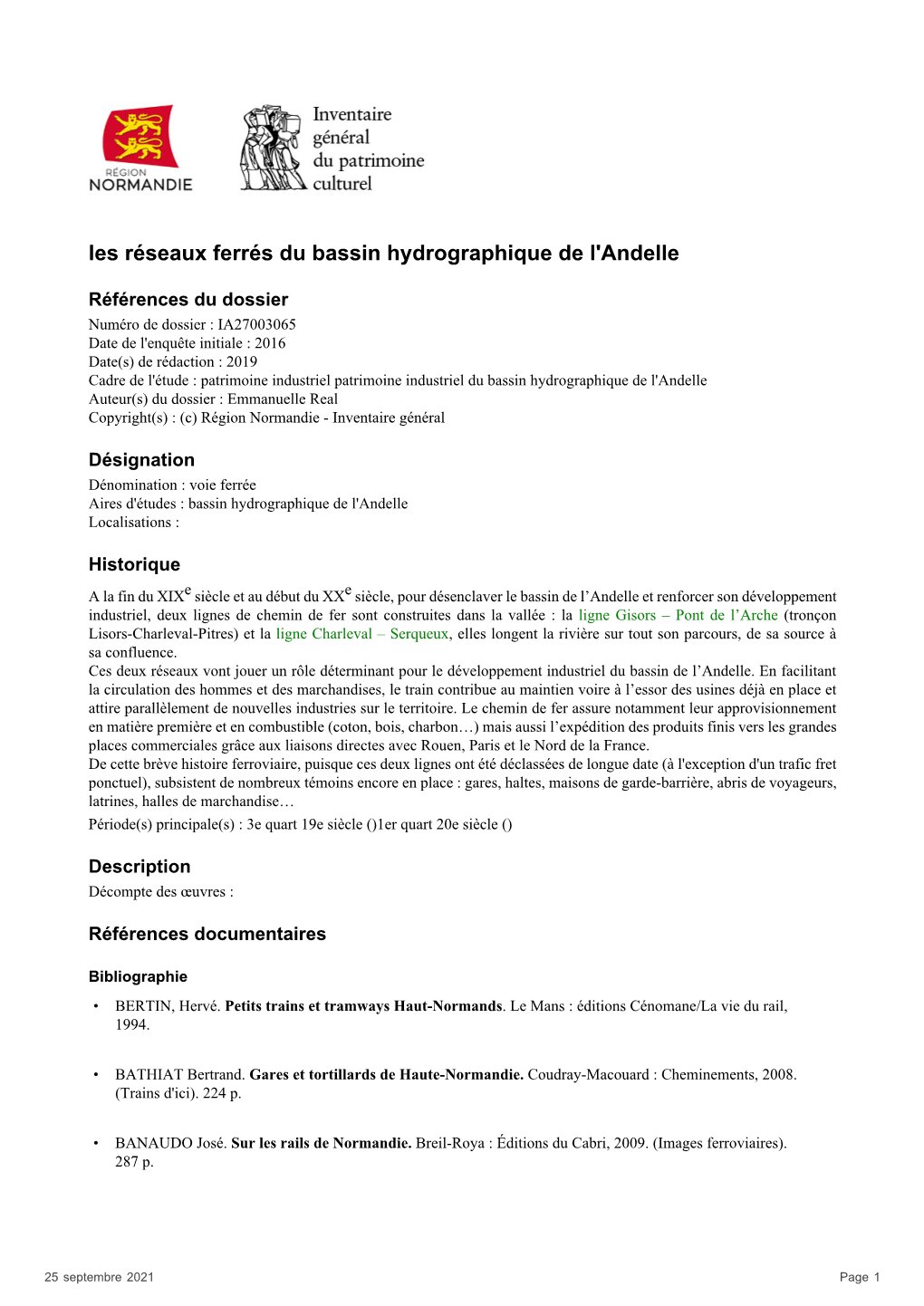 Les Réseaux Ferrés Du Bassin Hydrographique De L'andelle