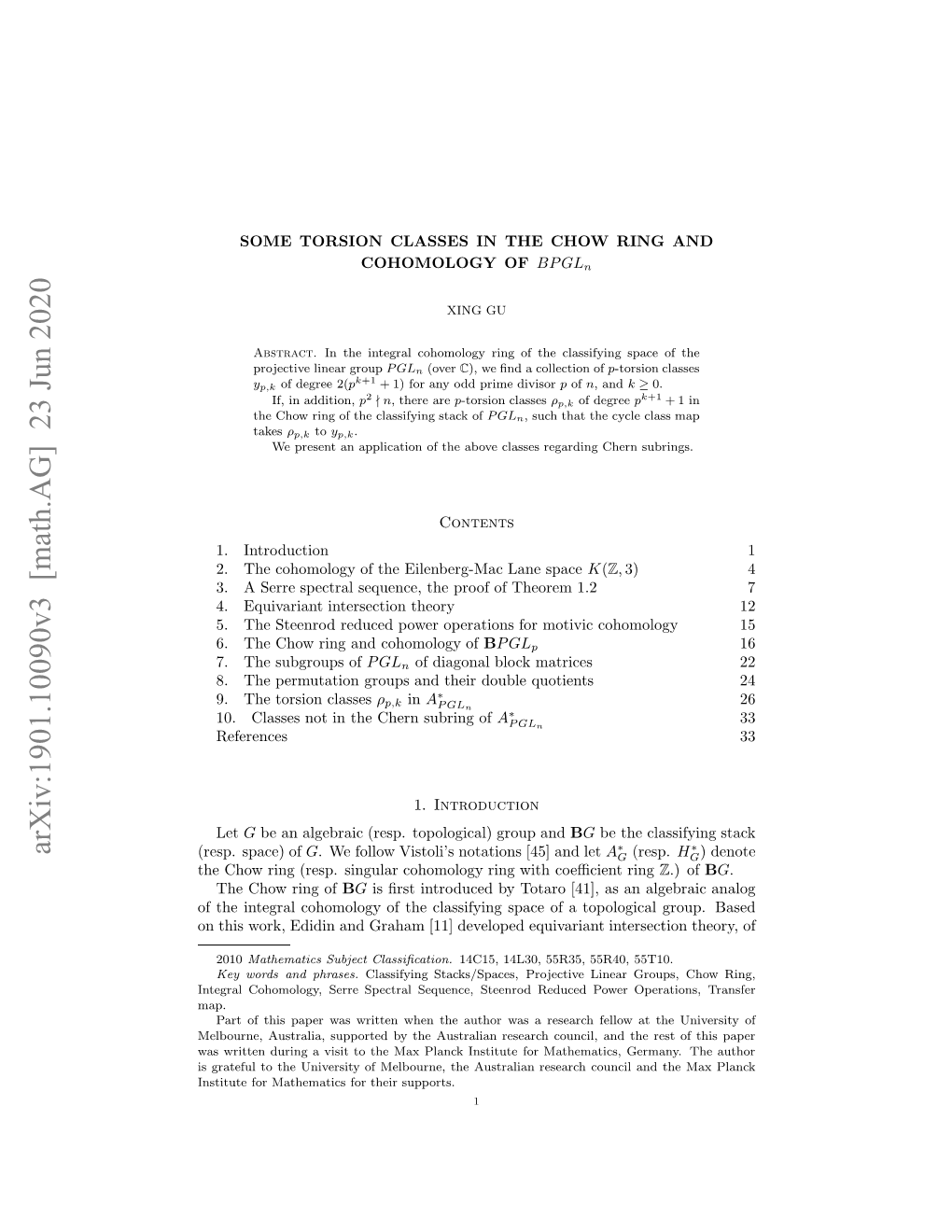 Some Torsion Classes in the Chow Ring and Cohomology of Bpgln