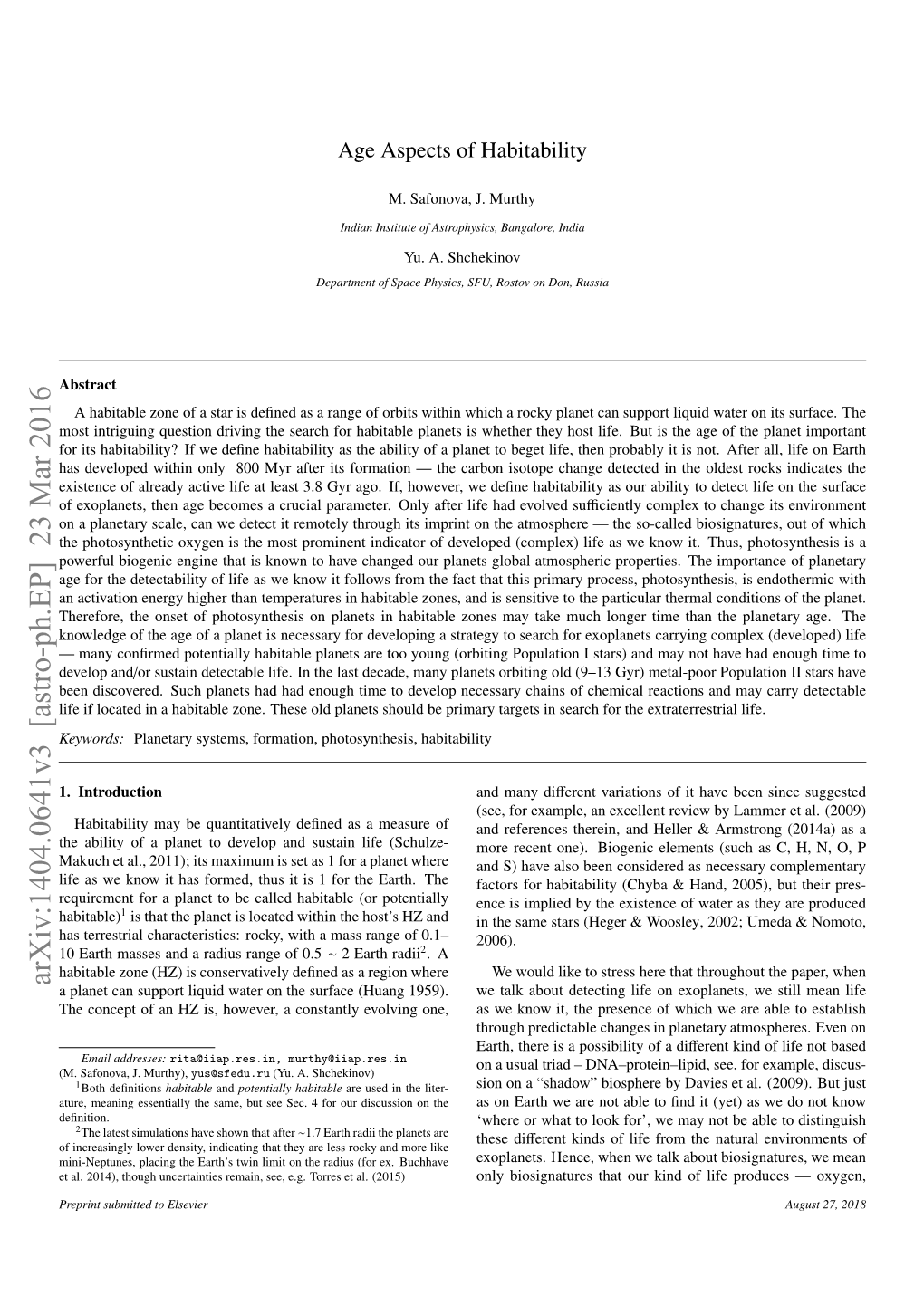 Age Aspects of Habitability