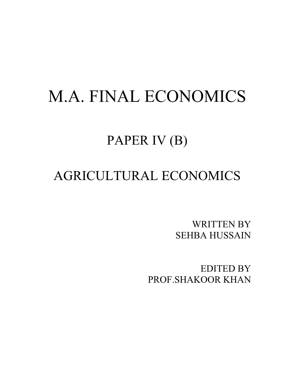 M.A. Final Economics