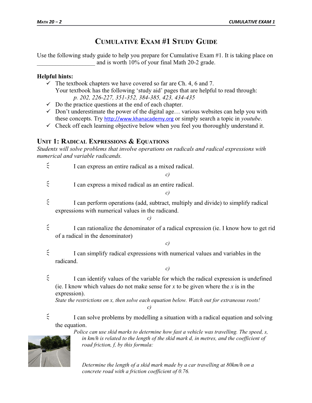 Cumulative Exam #1 Study Guide