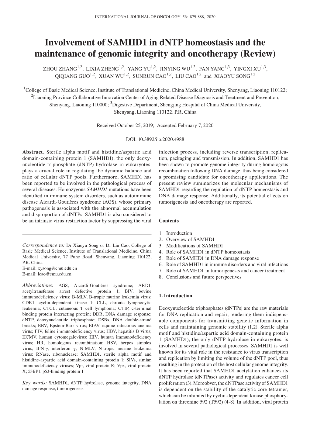 Involvement of SAMHD1 in Dntp Homeostasis and the Maintenance of Genomic Integrity and Oncotherapy (Review)