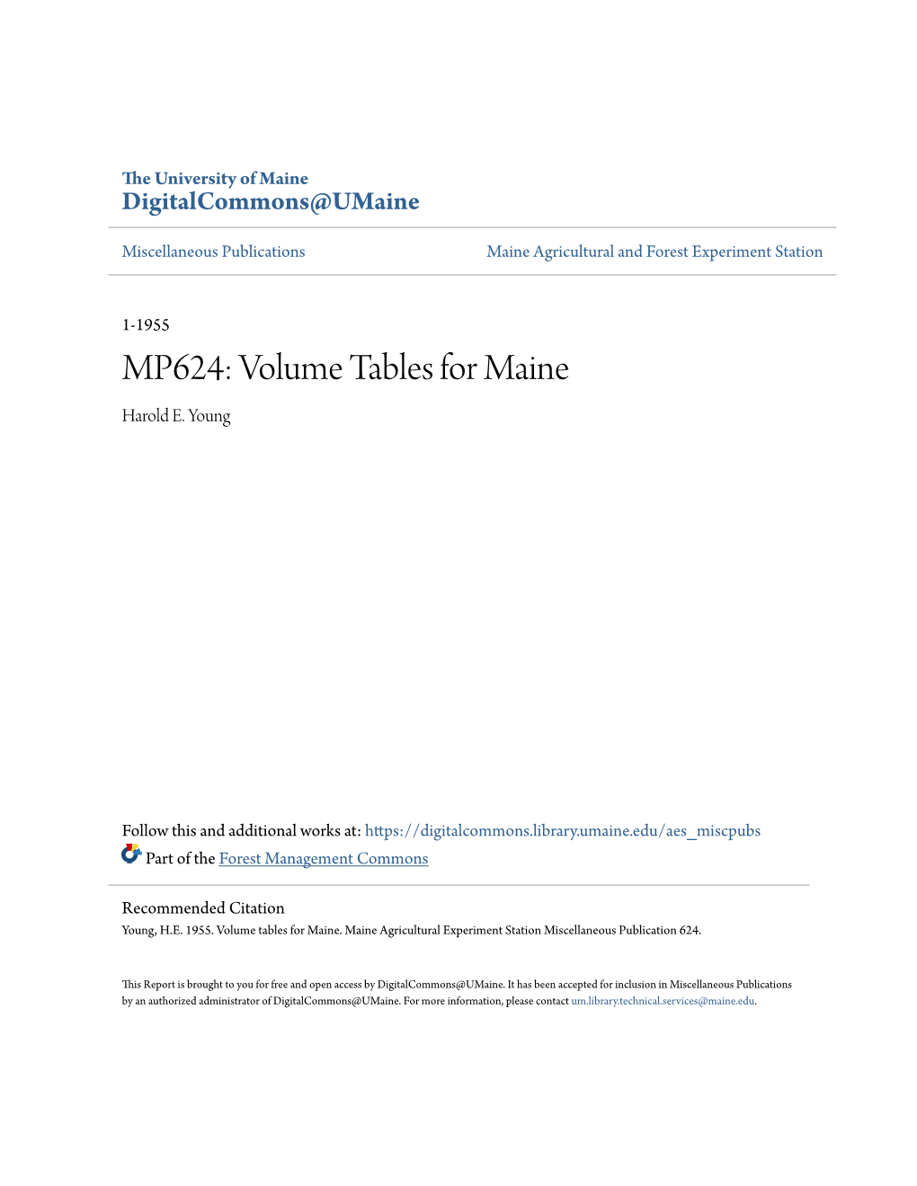Volume Tables for Maine Harold E