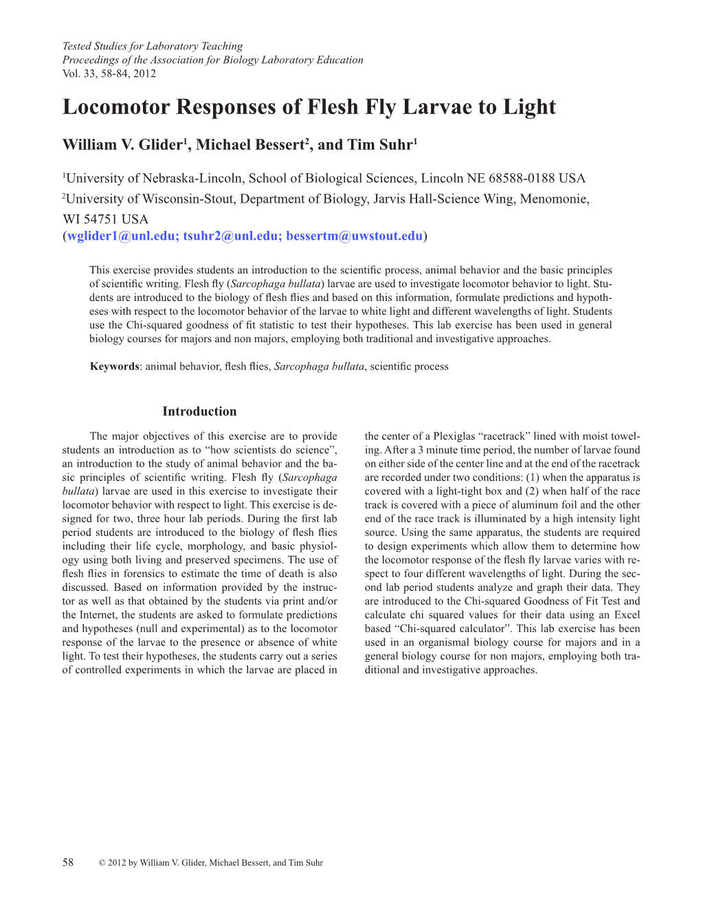 Locomotor Responses of Flesh Fly Larvae to Light