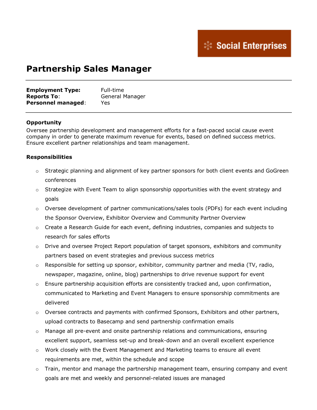 Partnership Sales Manager