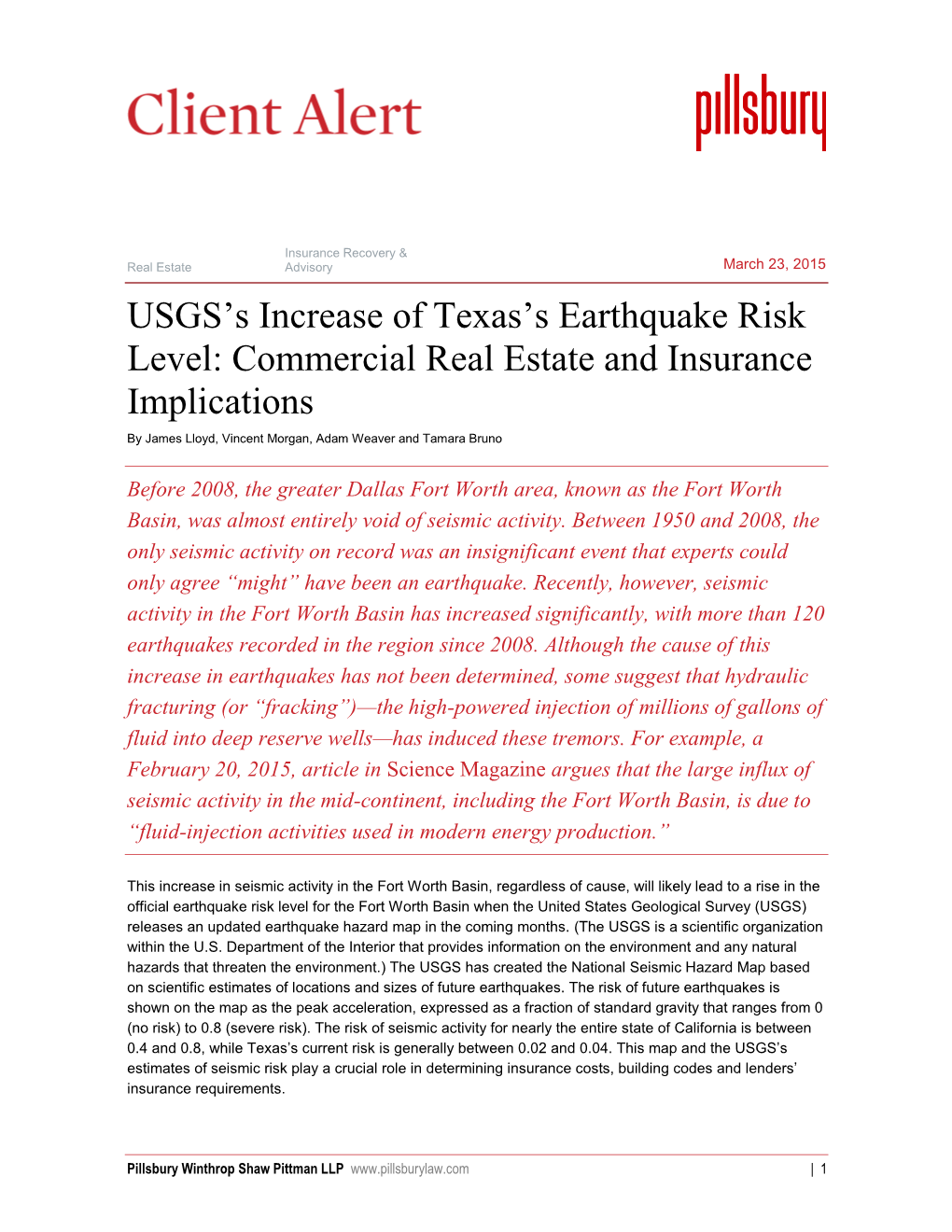 Increase of Texas Earthquake Risk: Real Estate & Insurance Implications