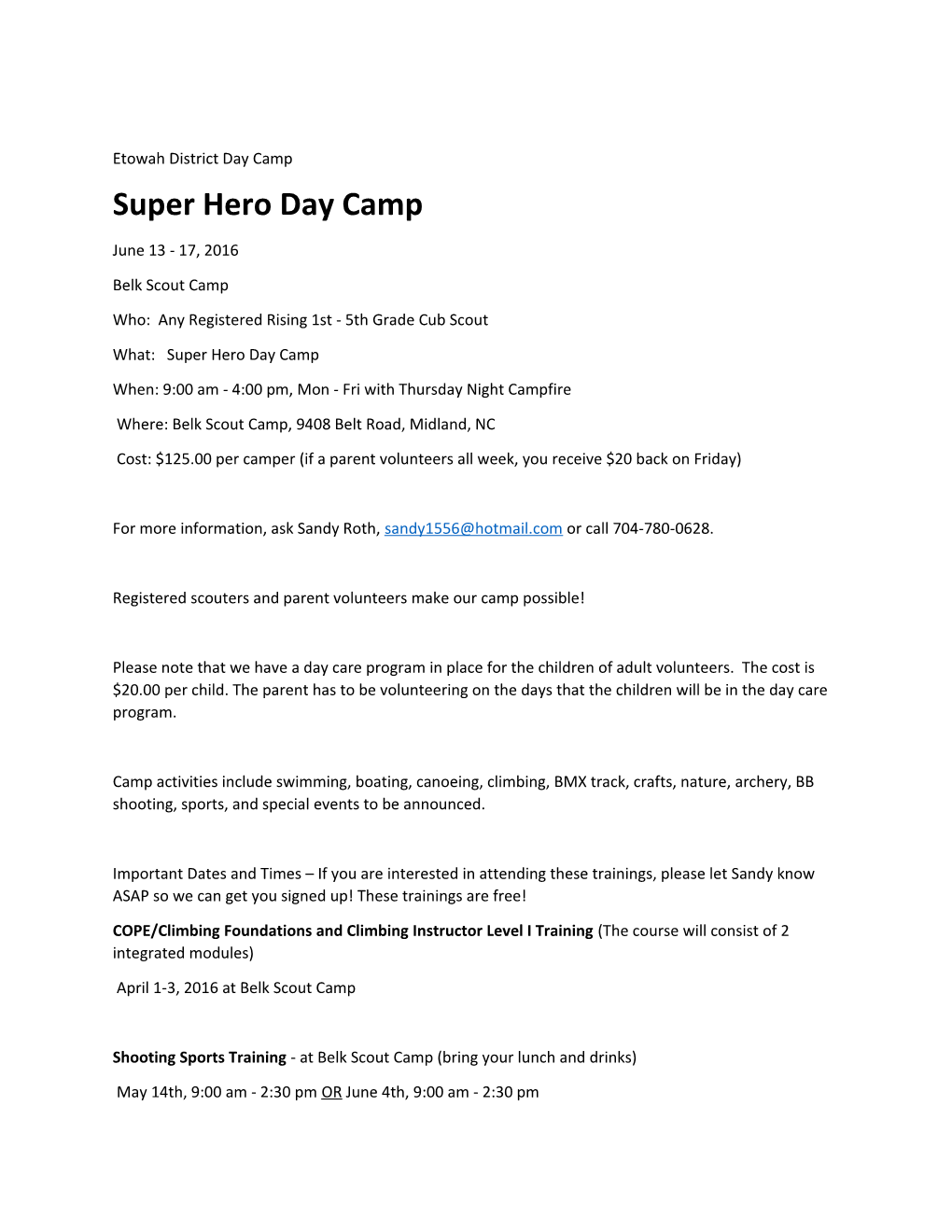 Super Hero Day Camp