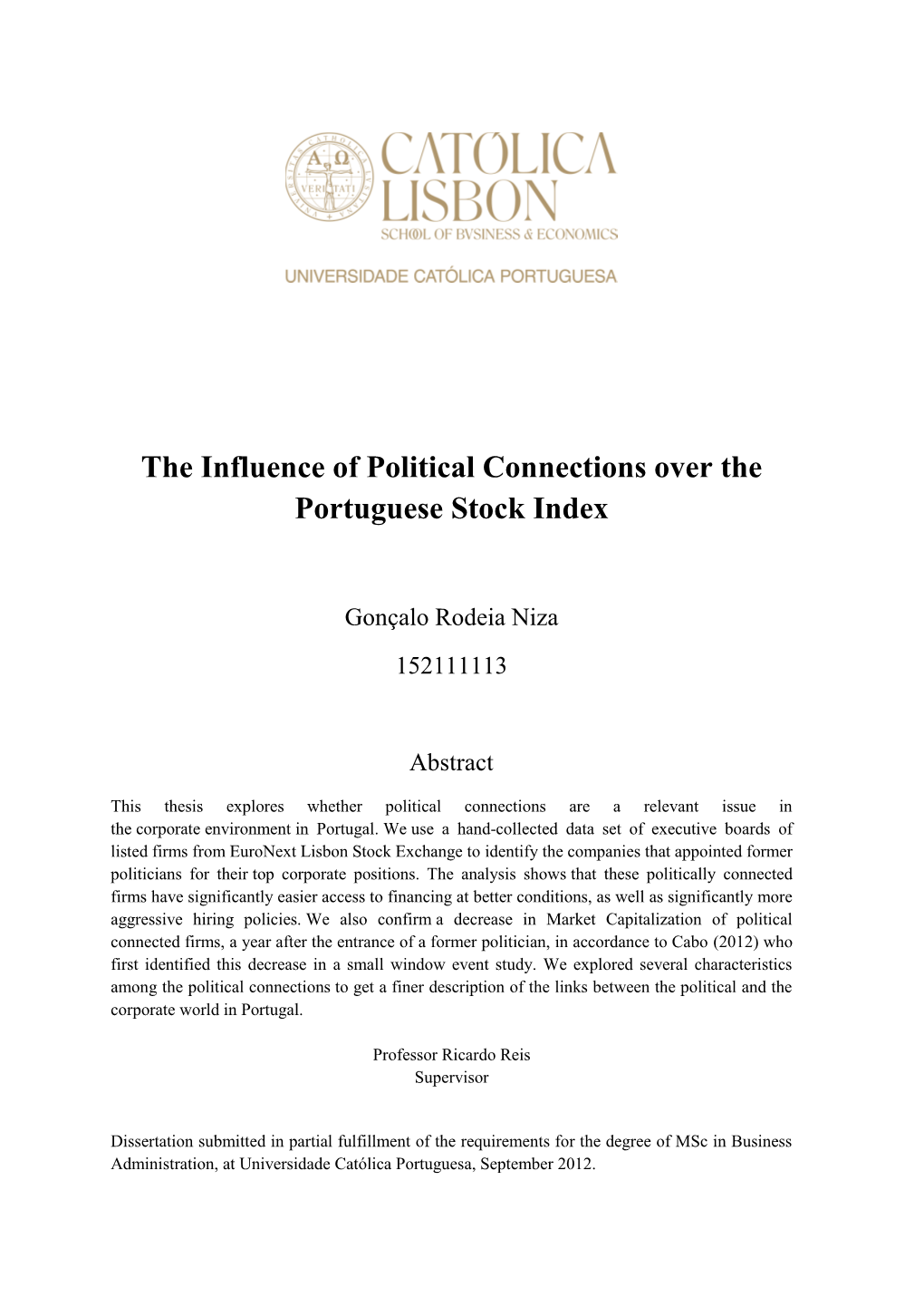 The Influence of Political Connections Over the Portuguese Stock Index