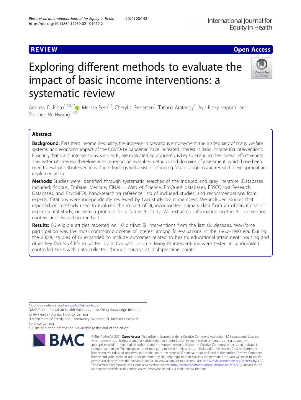 Exploring Different Methods to Evaluate the Impact of Basic Income Interventions: a Systematic Review Andrew D