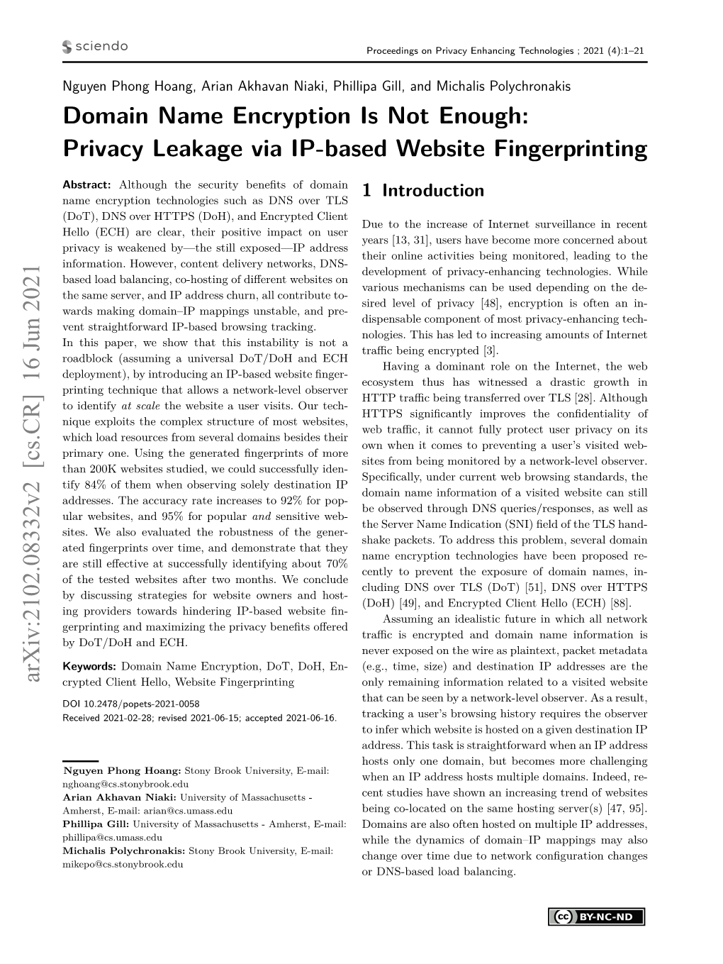 Privacy Leakage Via IP-Based Website Fingerprinting