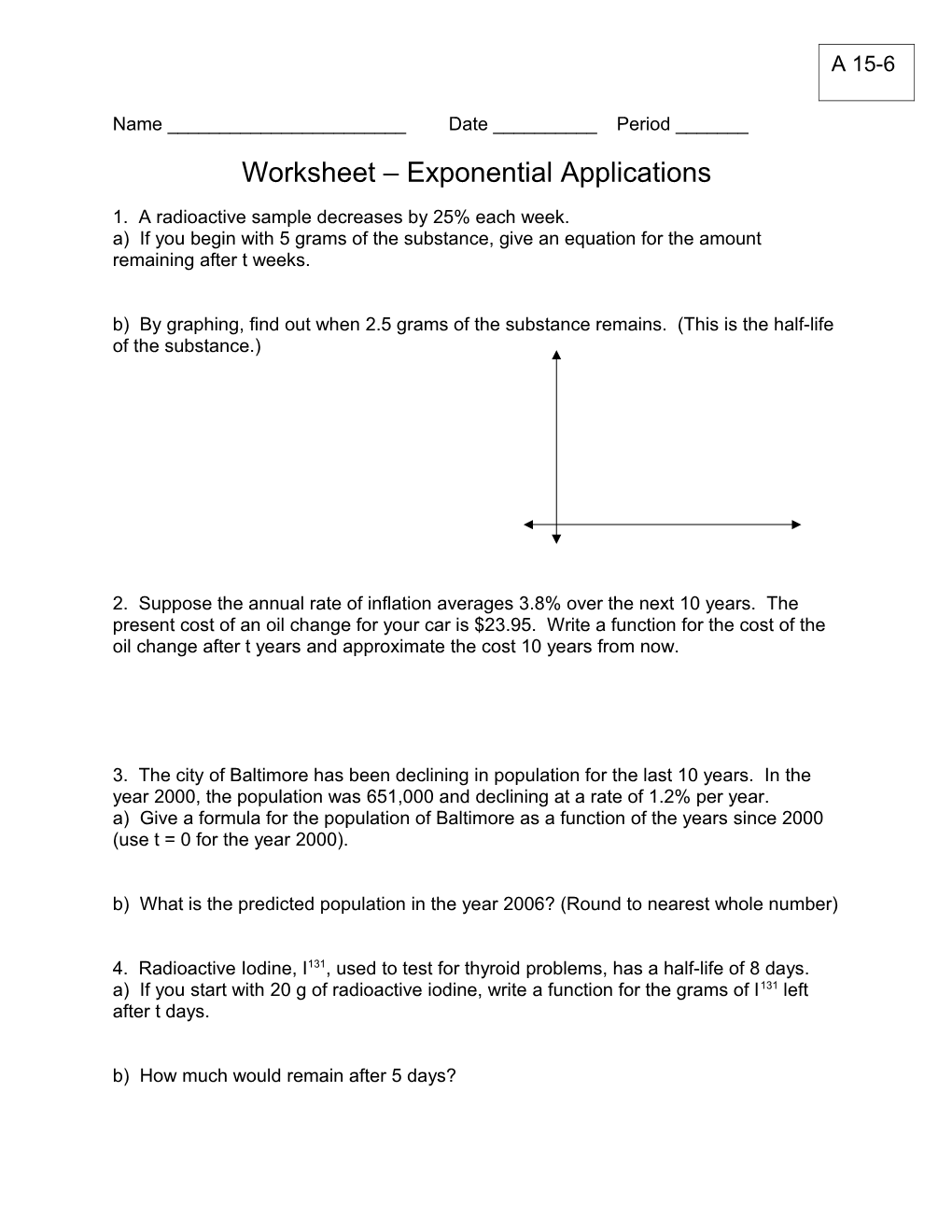 Worksheet Exponential Applications