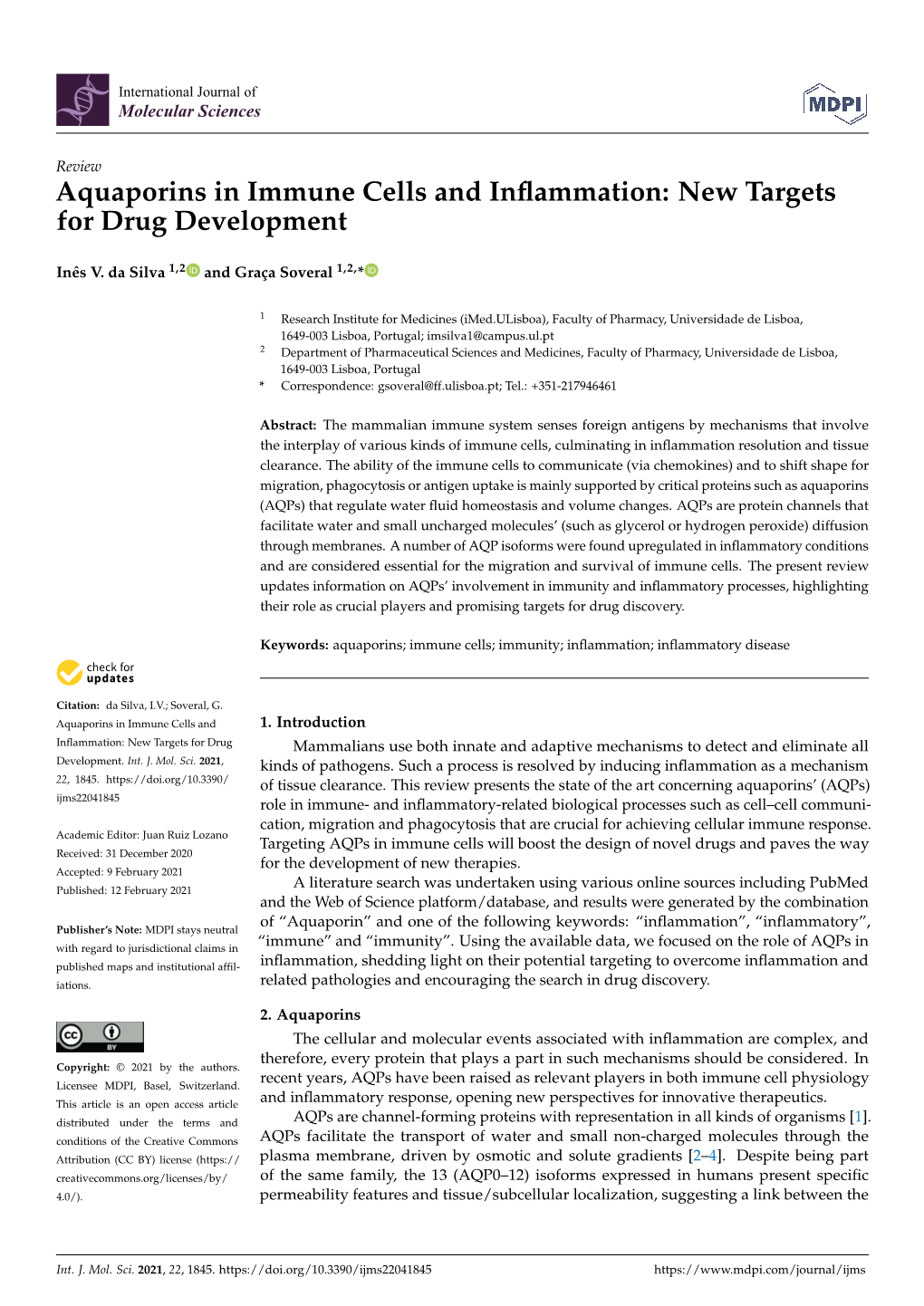 Aquaporins in Immune Cells and Inflammation