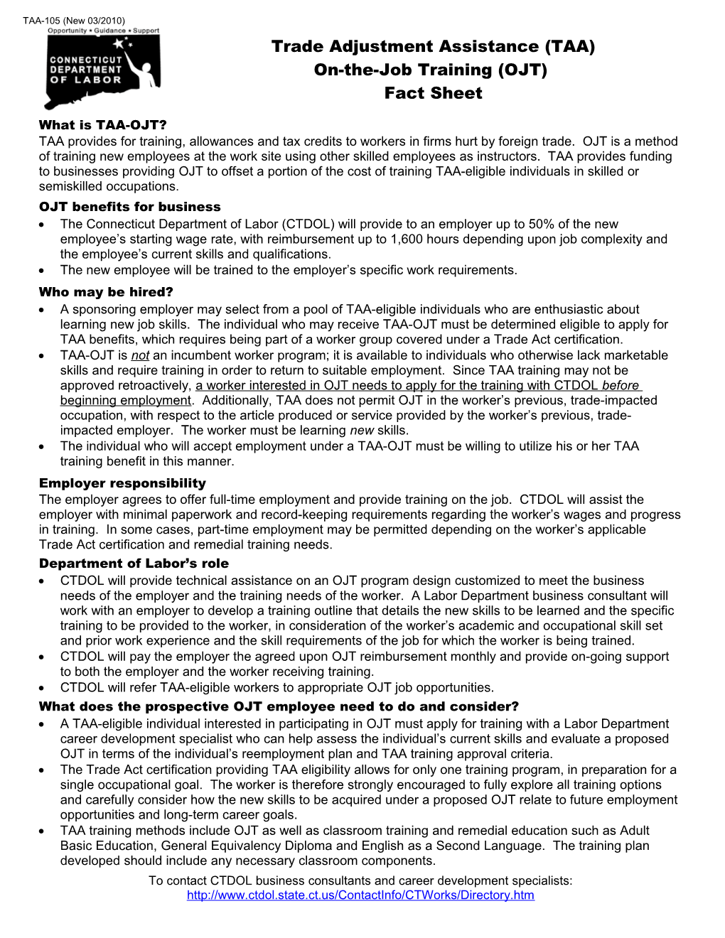 Trade Adjustment Assistance (TAA) On-The-Job Training