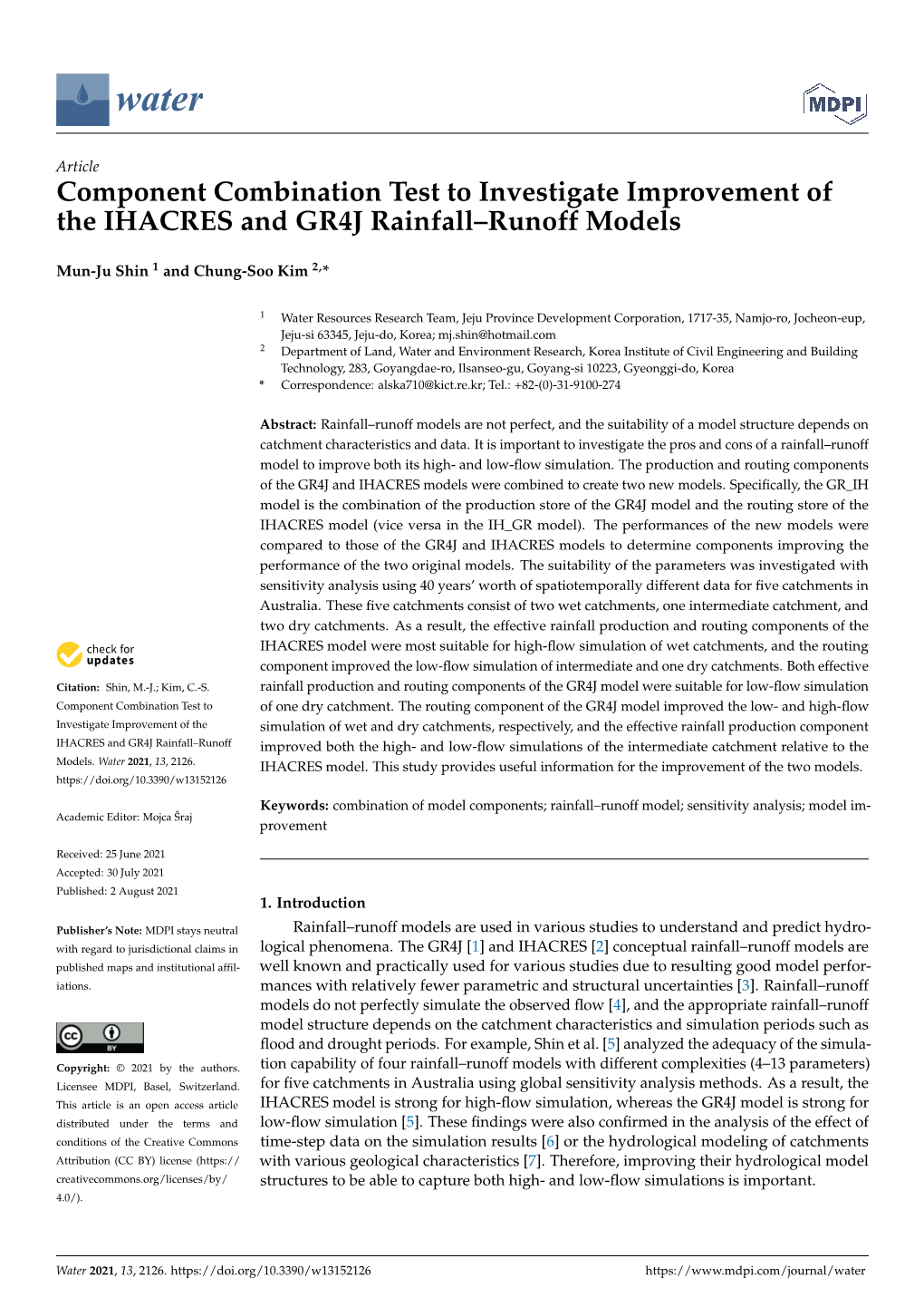 Component Combination Test to Investigate Improvement of the IHACRES and GR4J Rainfall–Runoff Models