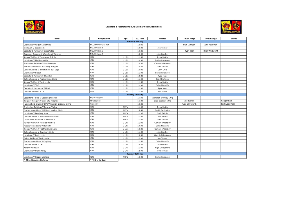 Teams Competition Age KO Time Referee Touch Judge Touch