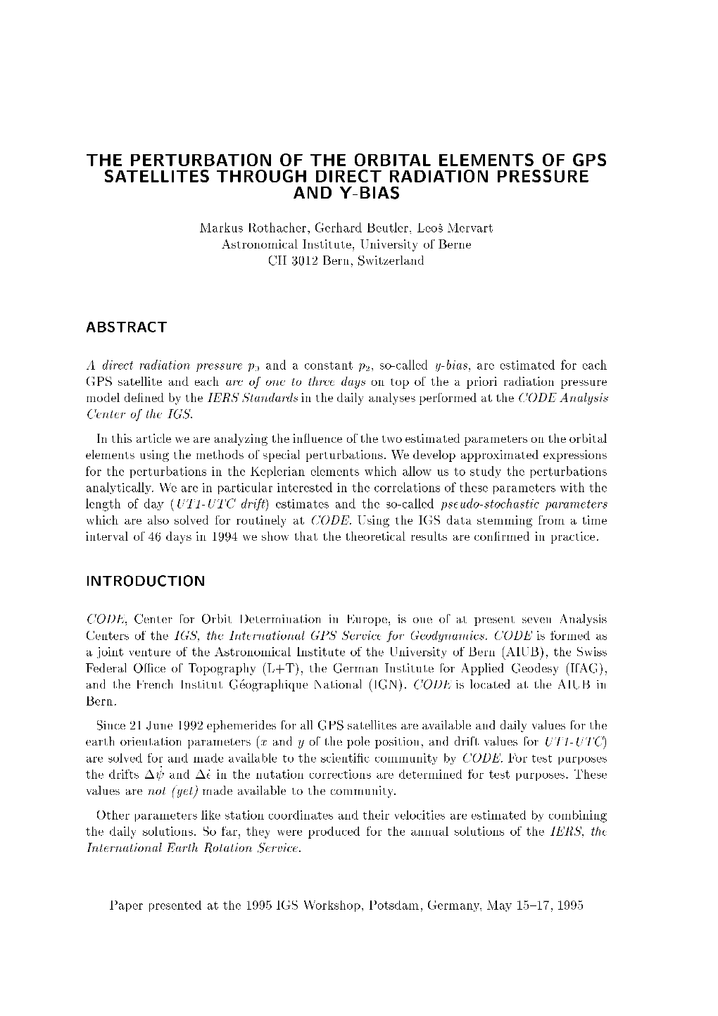 The Perturbation of the Orbital Elements of Gps Satellites Through Direct