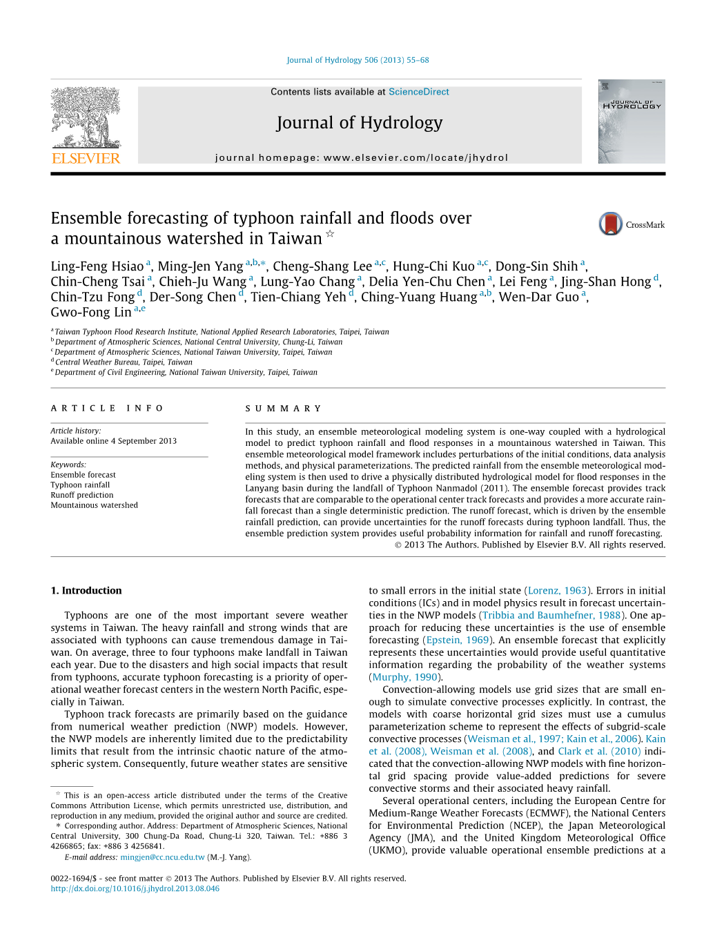 Ensemble Forecasting of Typhoon Rainfall and Floods Over A