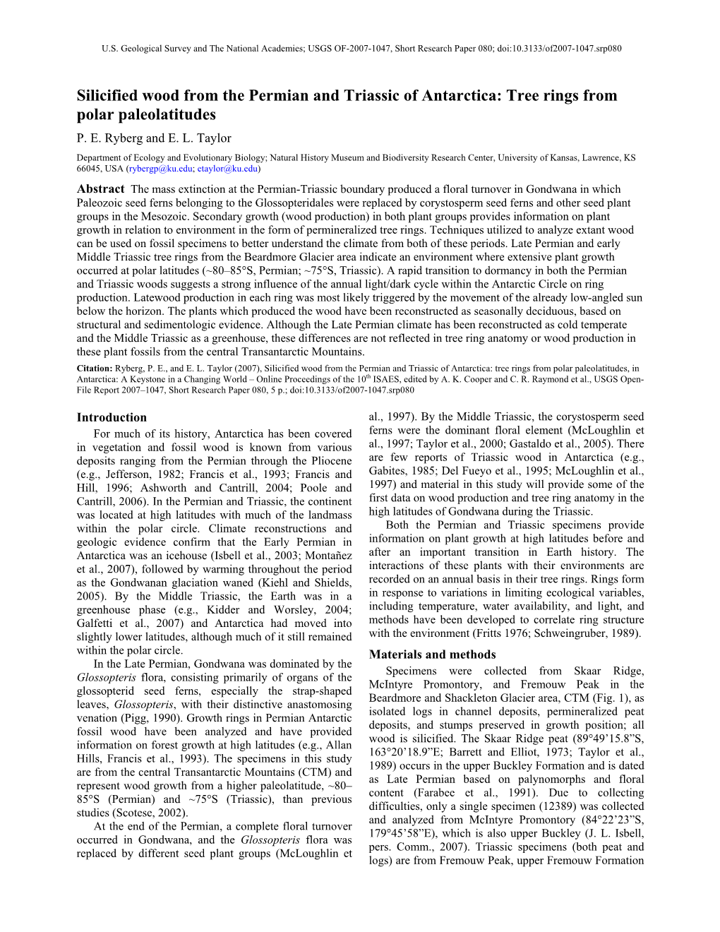 Silicified Wood from the Permian and Triassic of Antarctica: Tree Rings from Polar Paleolatitudes P