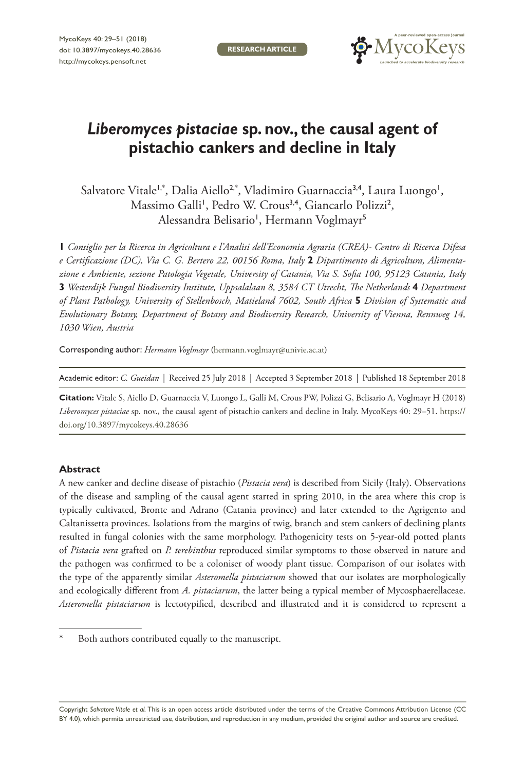 ﻿Liberomyces Pistaciae Sp. Nov., the Causal Agent of Pistachio Cankers