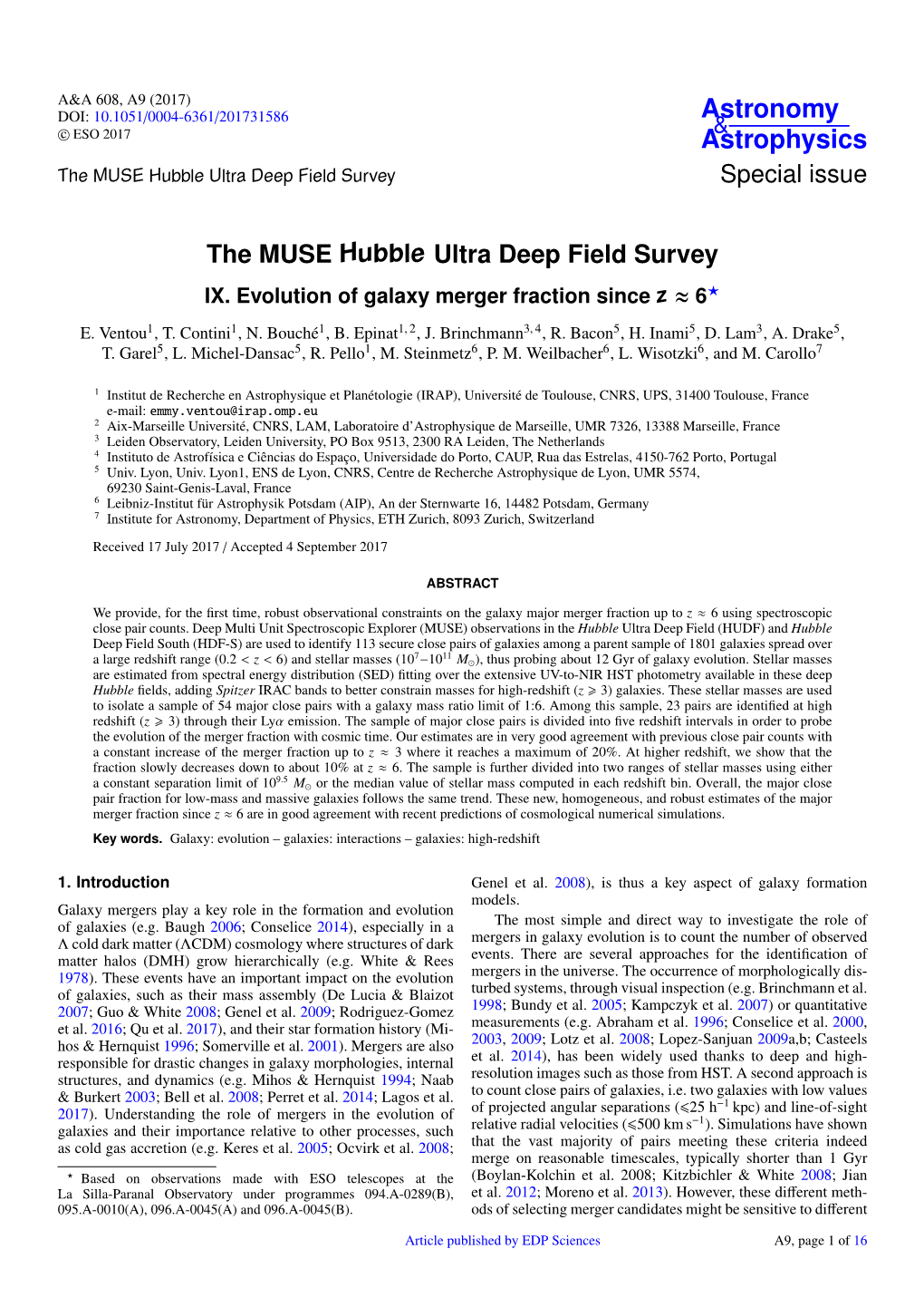 The MUSE Hubble Ultra Deep Field Survey Special Issue