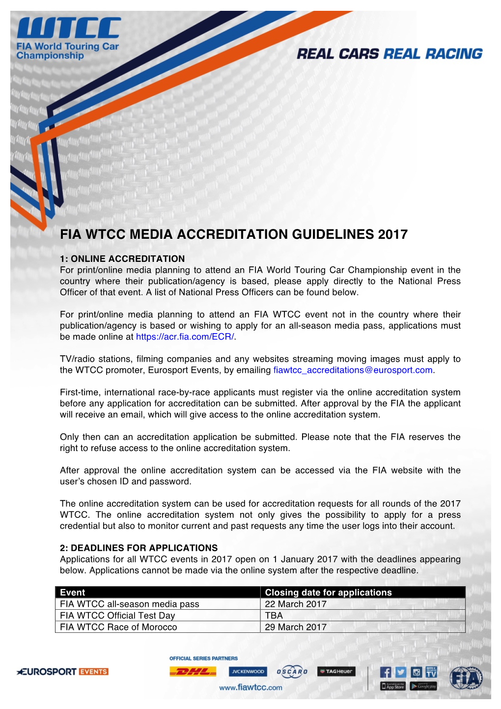 Fia Wtcc Media Accreditation Guidelines 2017