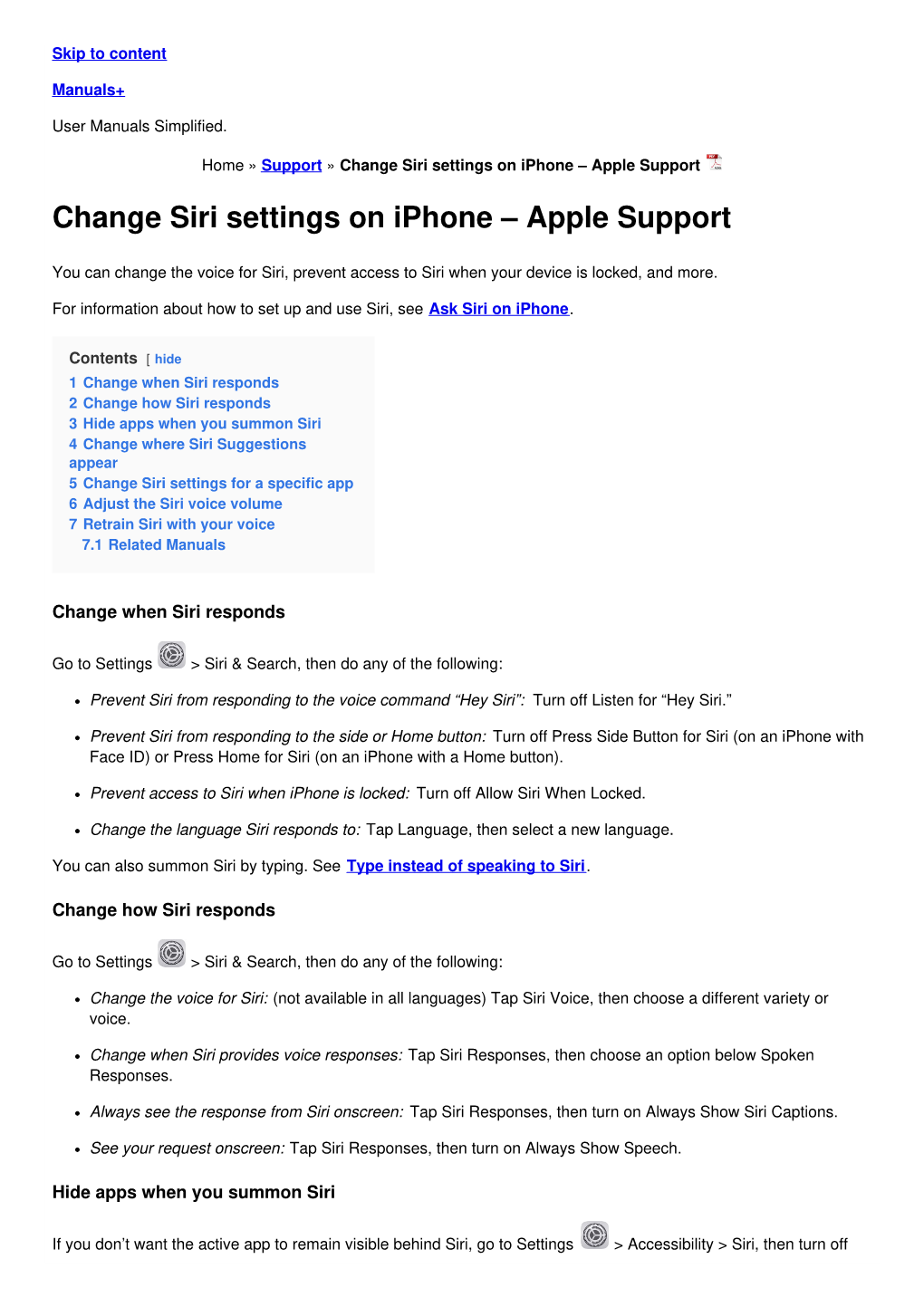 Change Siri Settings on Iphone – Apple Support