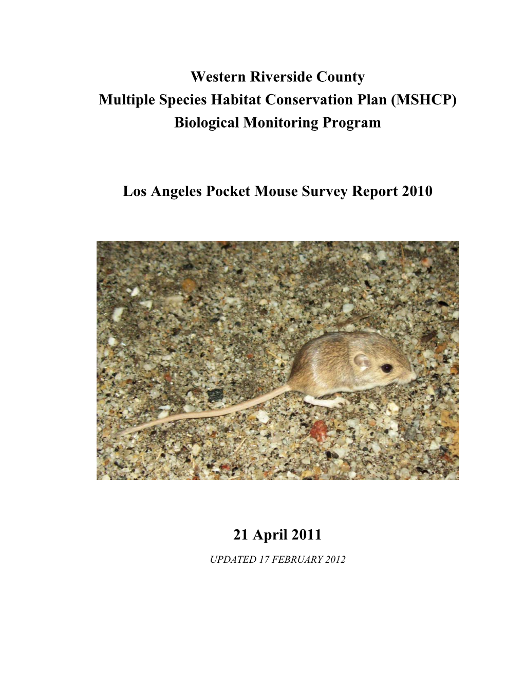 Los Angeles Pocket Mouse Survey Report 2010