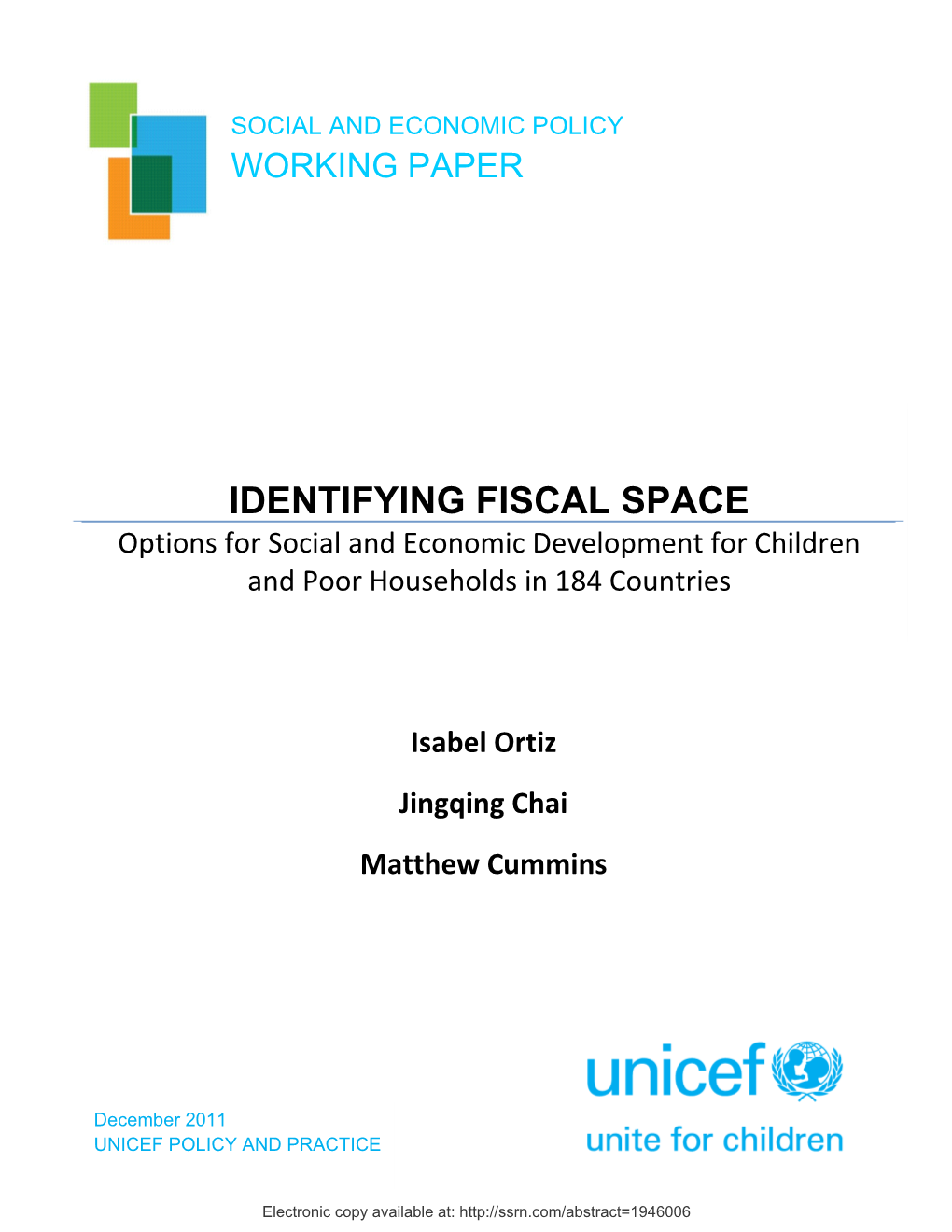 IDENTIFYING FISCAL SPACE Options for Social and Economic Development for Children