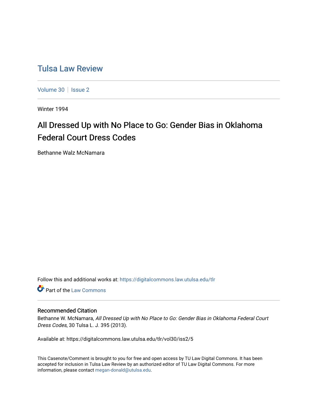 All Dressed up with No Place to Go: Gender Bias in Oklahoma Federal Court Dress Codes