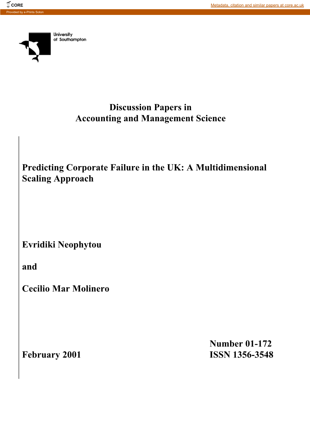 Predicting Corporate Failure in the UK: a Multidimensional Scaling Approach