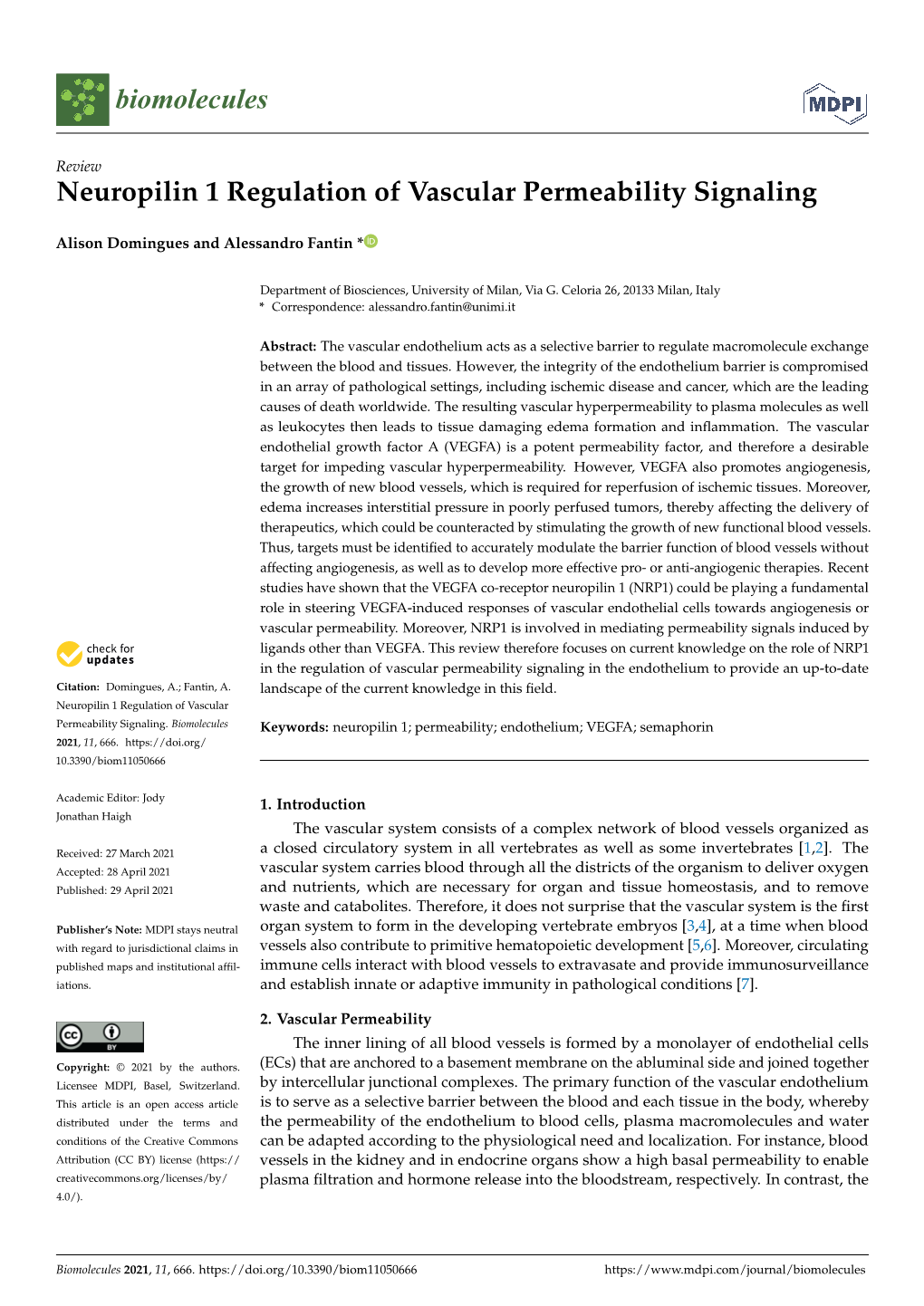 Neuropilin 1 Regulation of Vascular Permeability Signaling