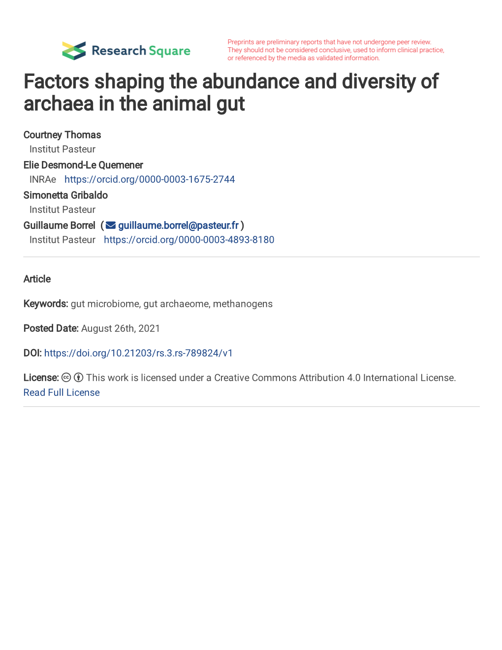 Factors Shaping the Abundance and Diversity of Archaea in the Animal Gut